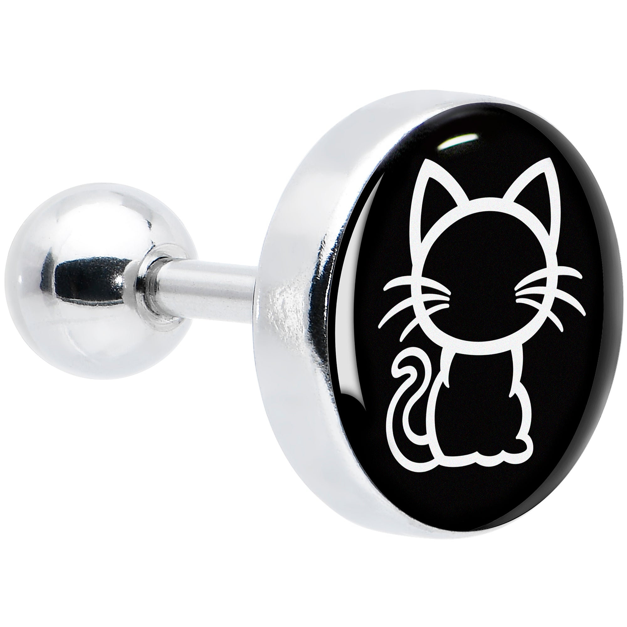 16 Gauge 1/4 Black and White Kitty Cat Cartilage Tragus Earring