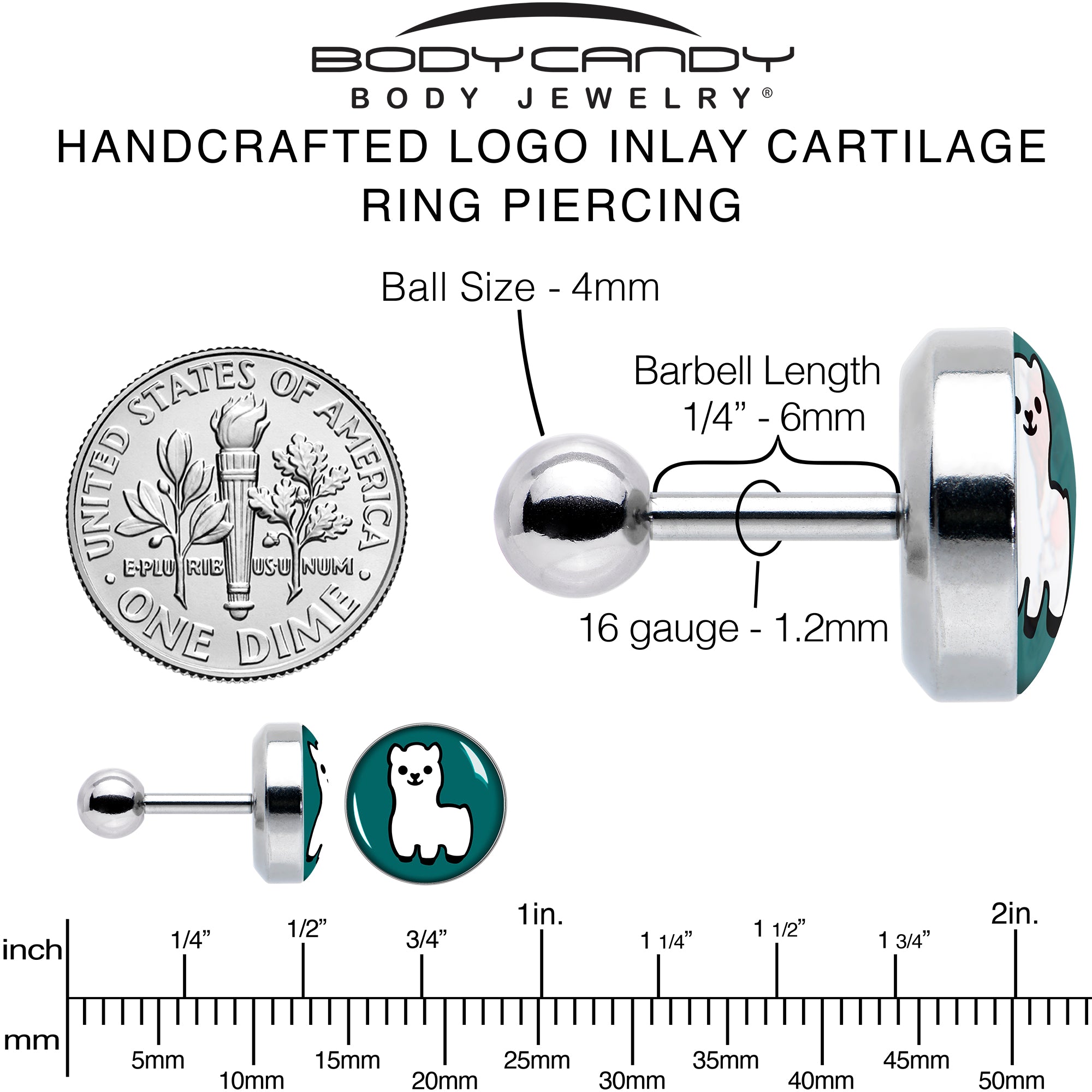 16 Gauge 1/4 White Llama Cartilage Tragus Earring