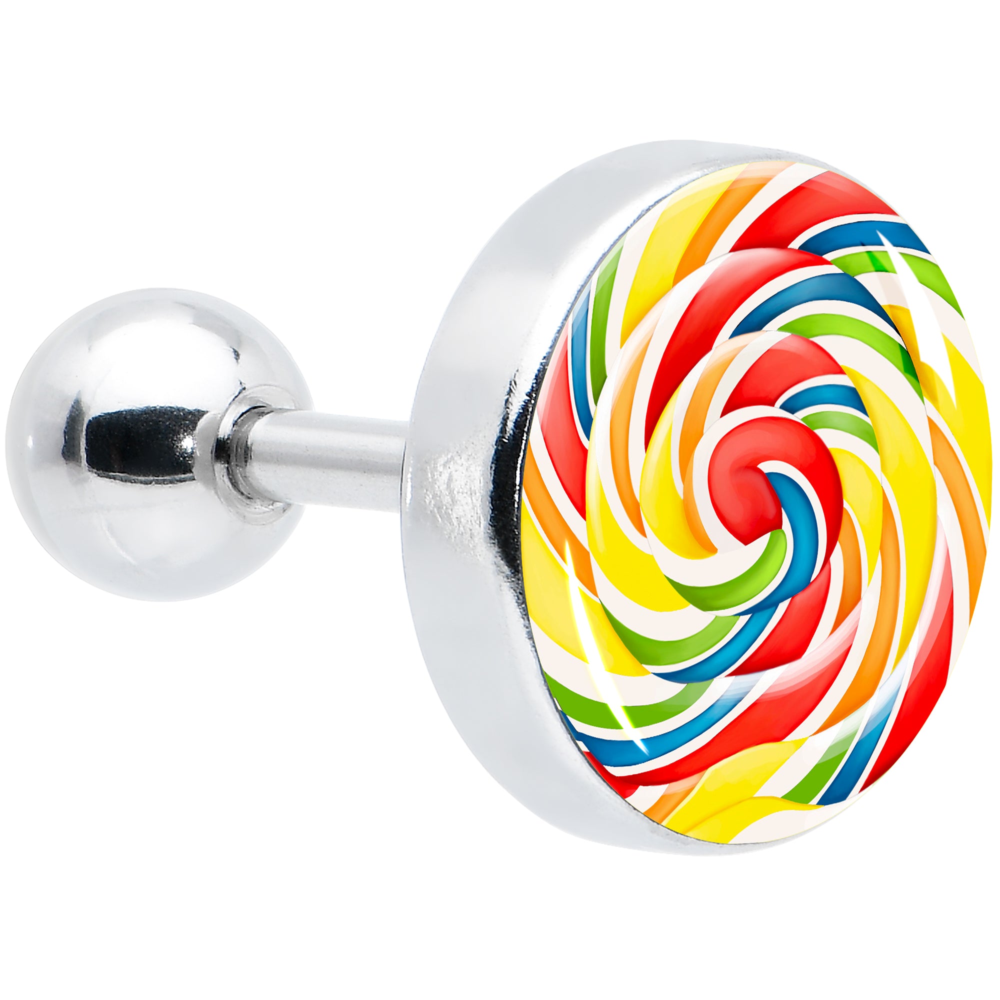 16 Gauge 1/4 Rainbow Swirl Lollipop Cartilage Tragus Earring