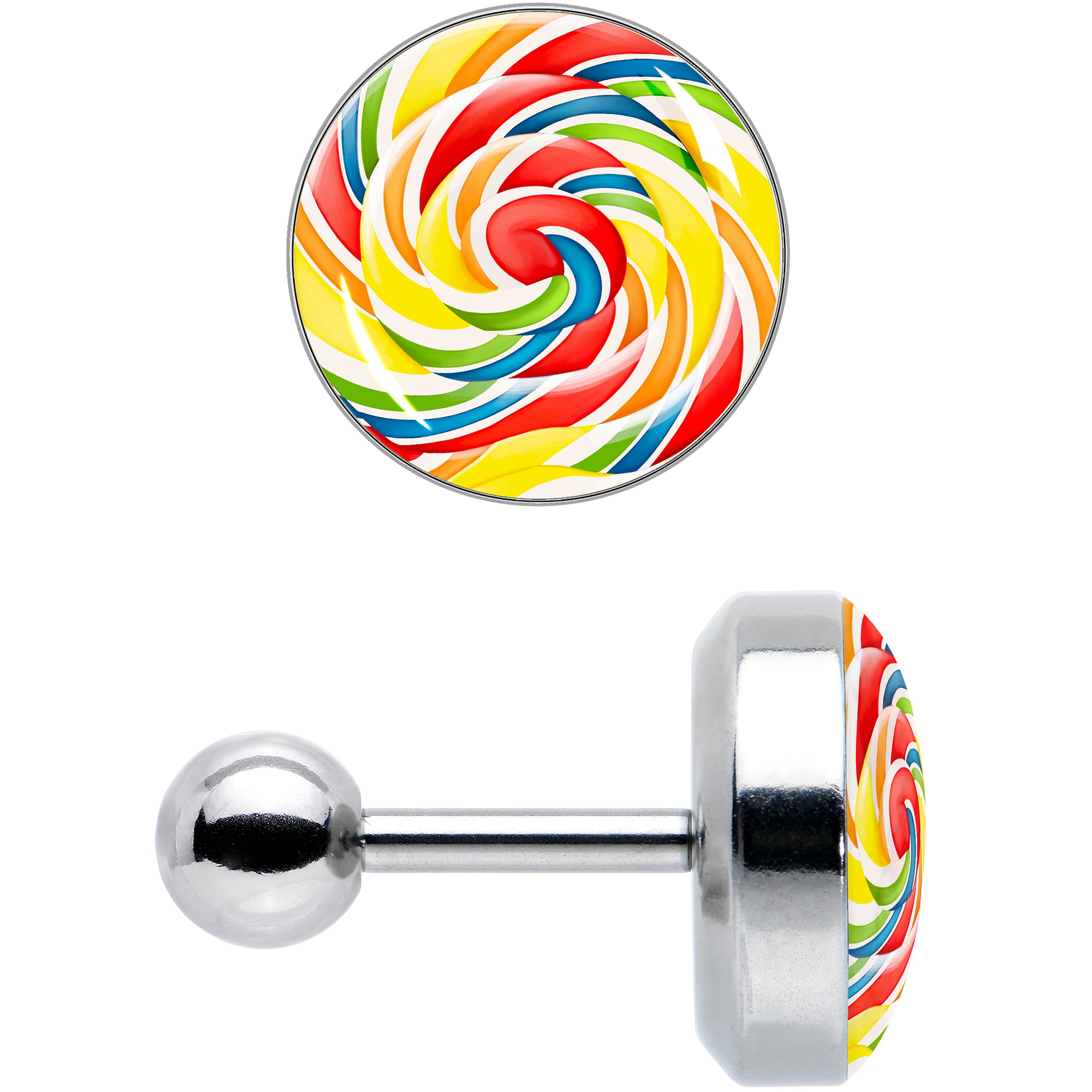 16 Gauge 1/4 Rainbow Swirl Lollipop Cartilage Tragus Earring