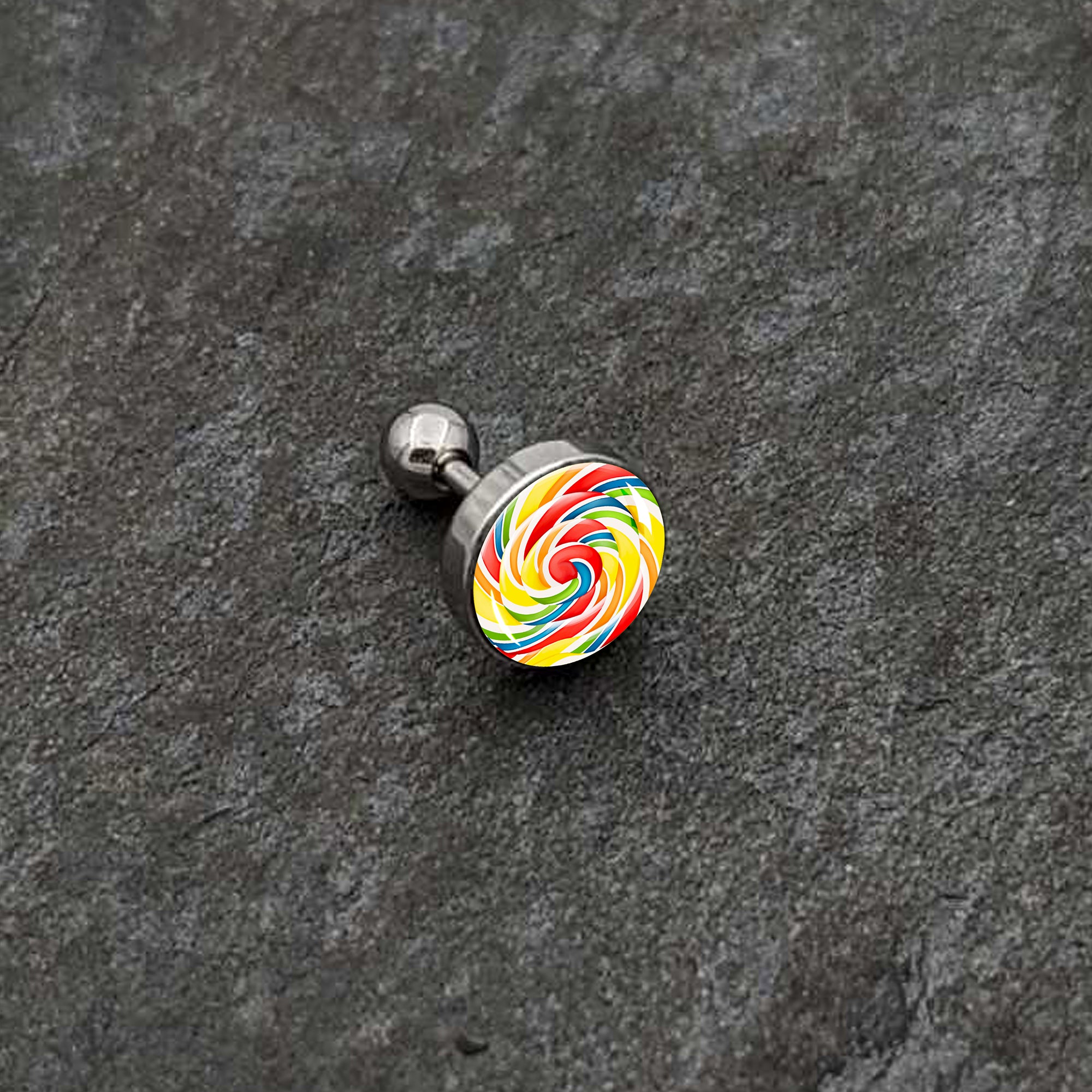 16 Gauge 1/4 Rainbow Swirl Lollipop Cartilage Tragus Earring