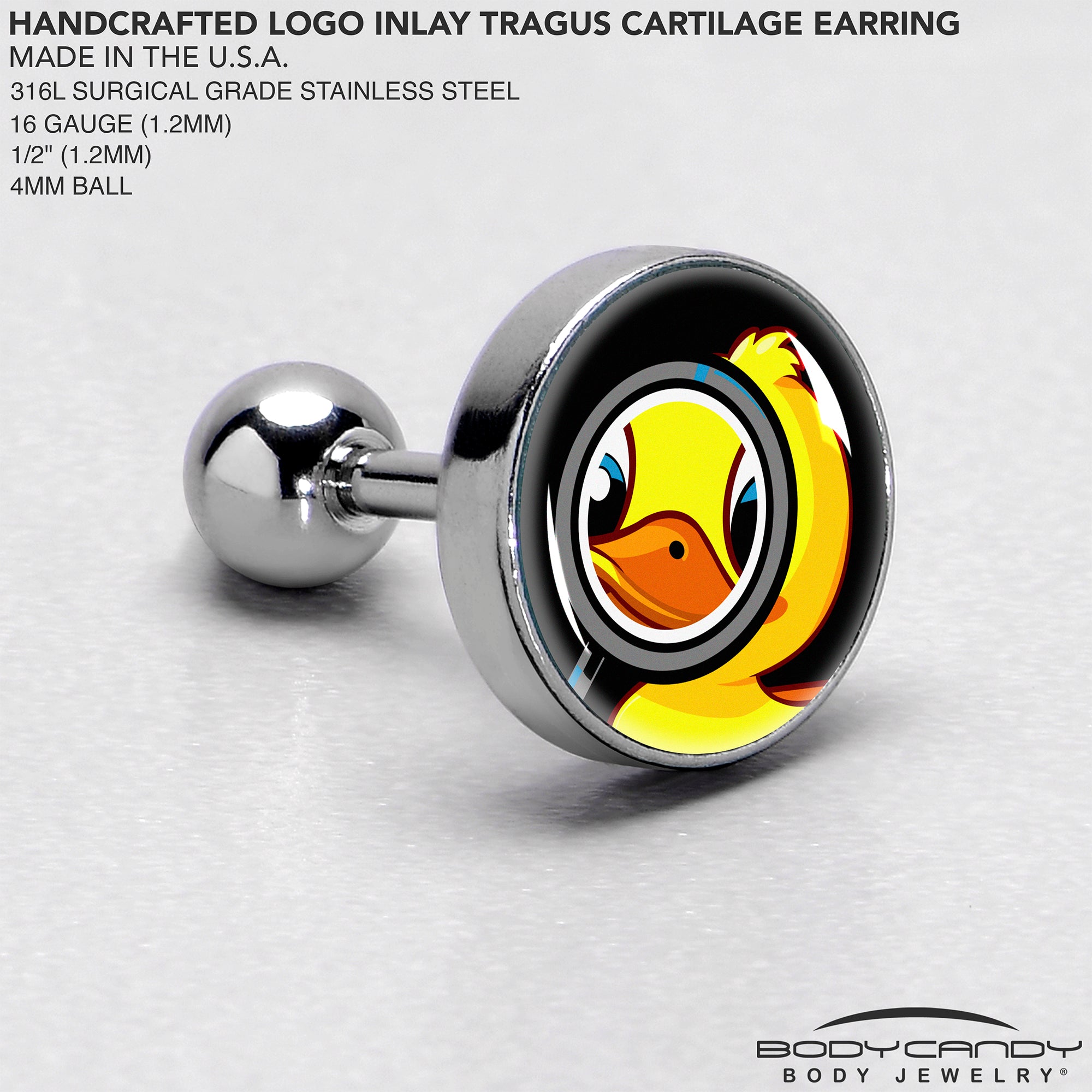 16 Gauge 1/4 Magnified Yellow Duck Cartilage Tragus Earring