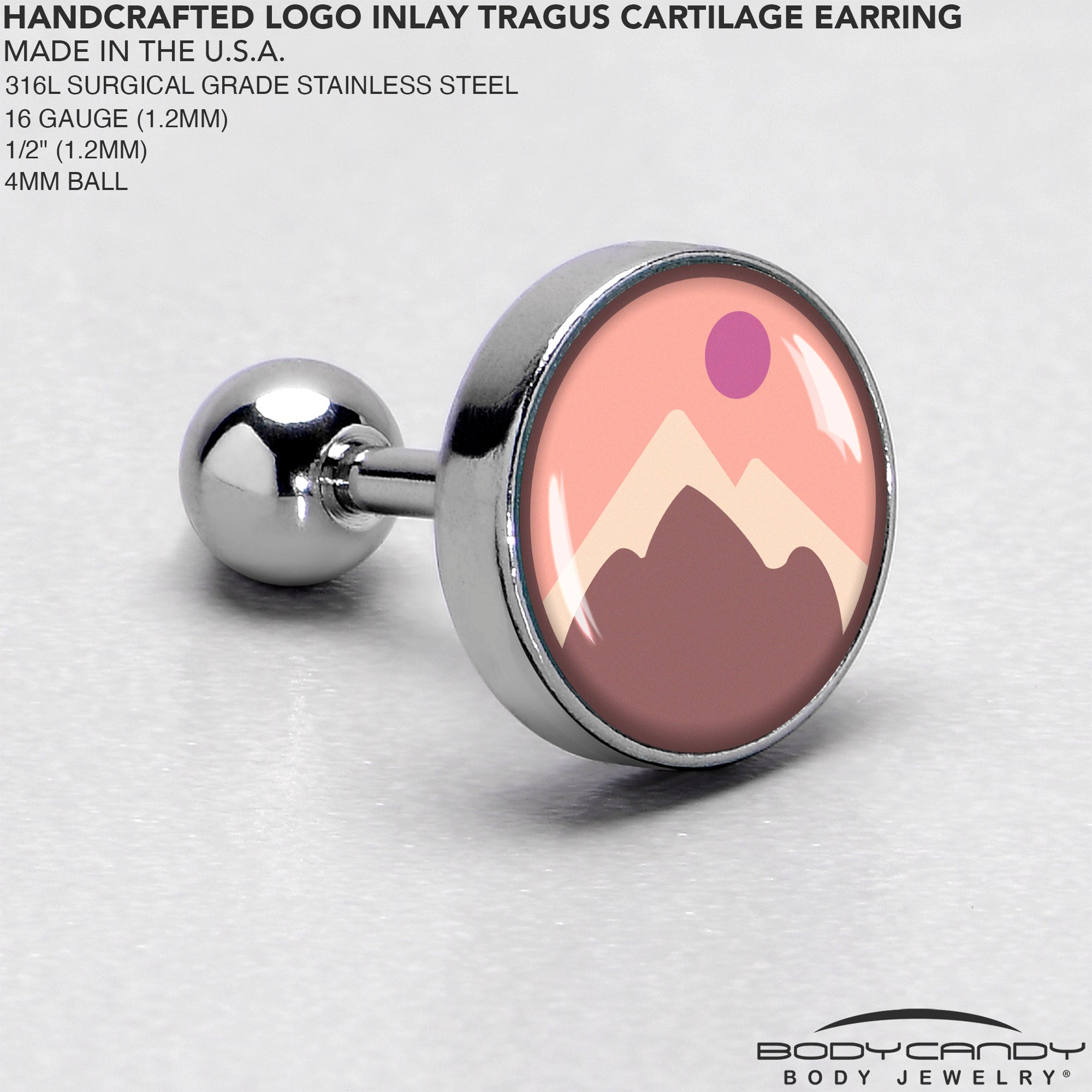 16 Gauge 1/4 Mountain Sunrise Tragus Cartilage Earring