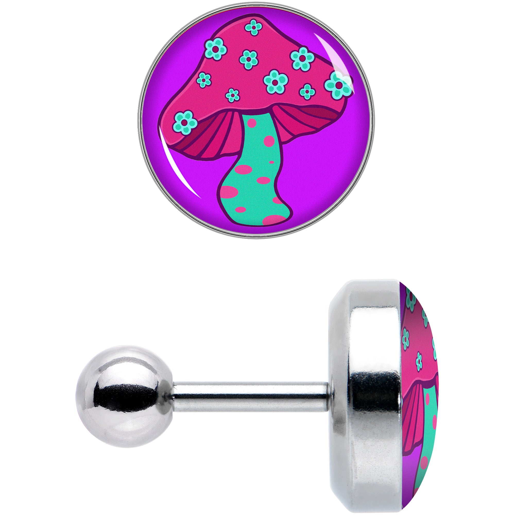 16 Gauge 1/4 Funky Floral Mushroom Cartilage Tragus Earring