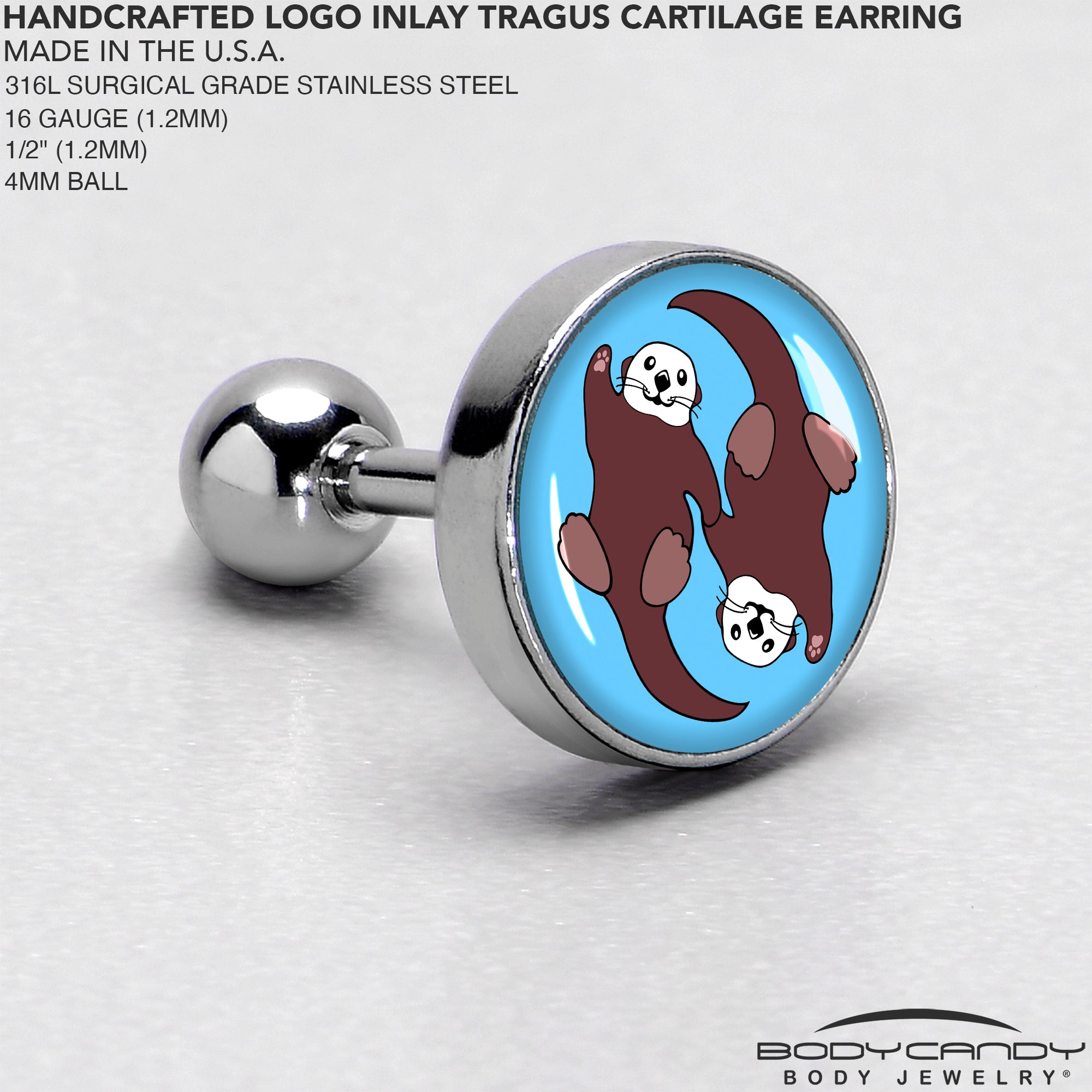 16 Gauge 1/4 Oh My Otters Animal Tragus Cartilage Earring