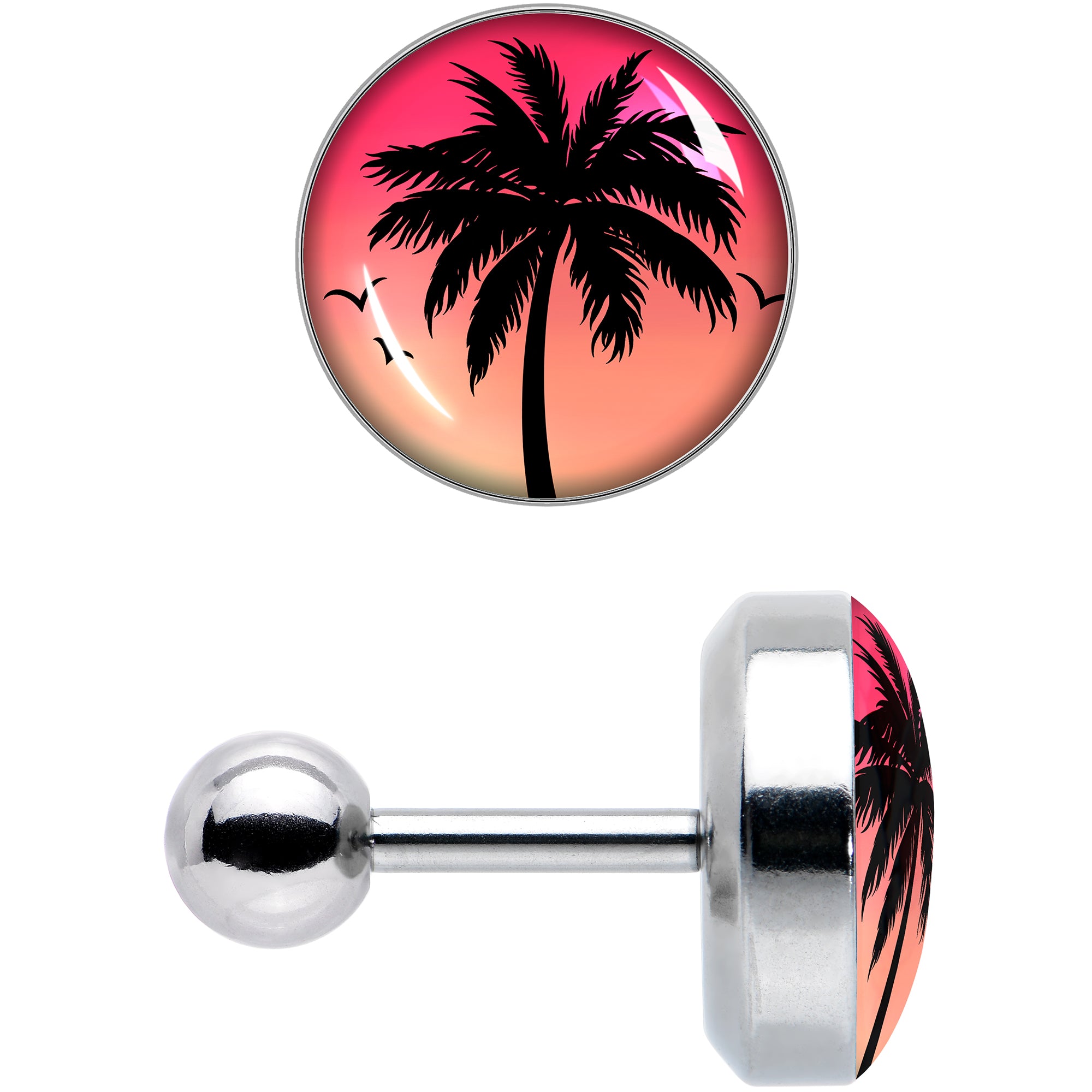 16 Gauge 1/4 Red Sunset Palm Tree Cartilage Tragus Earring