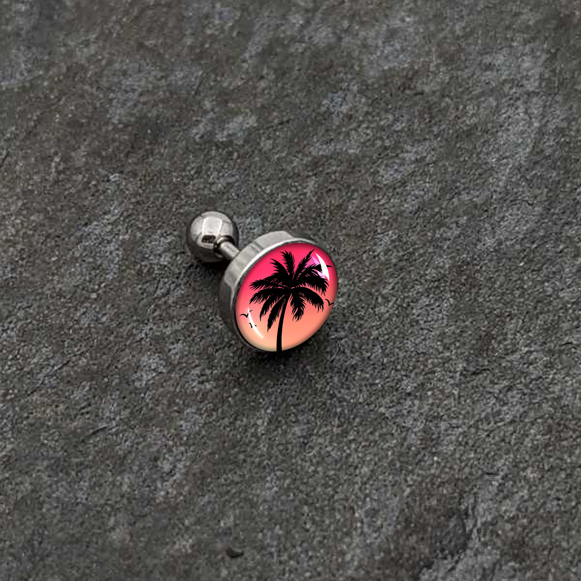 16 Gauge 1/4 Red Sunset Palm Tree Cartilage Tragus Earring