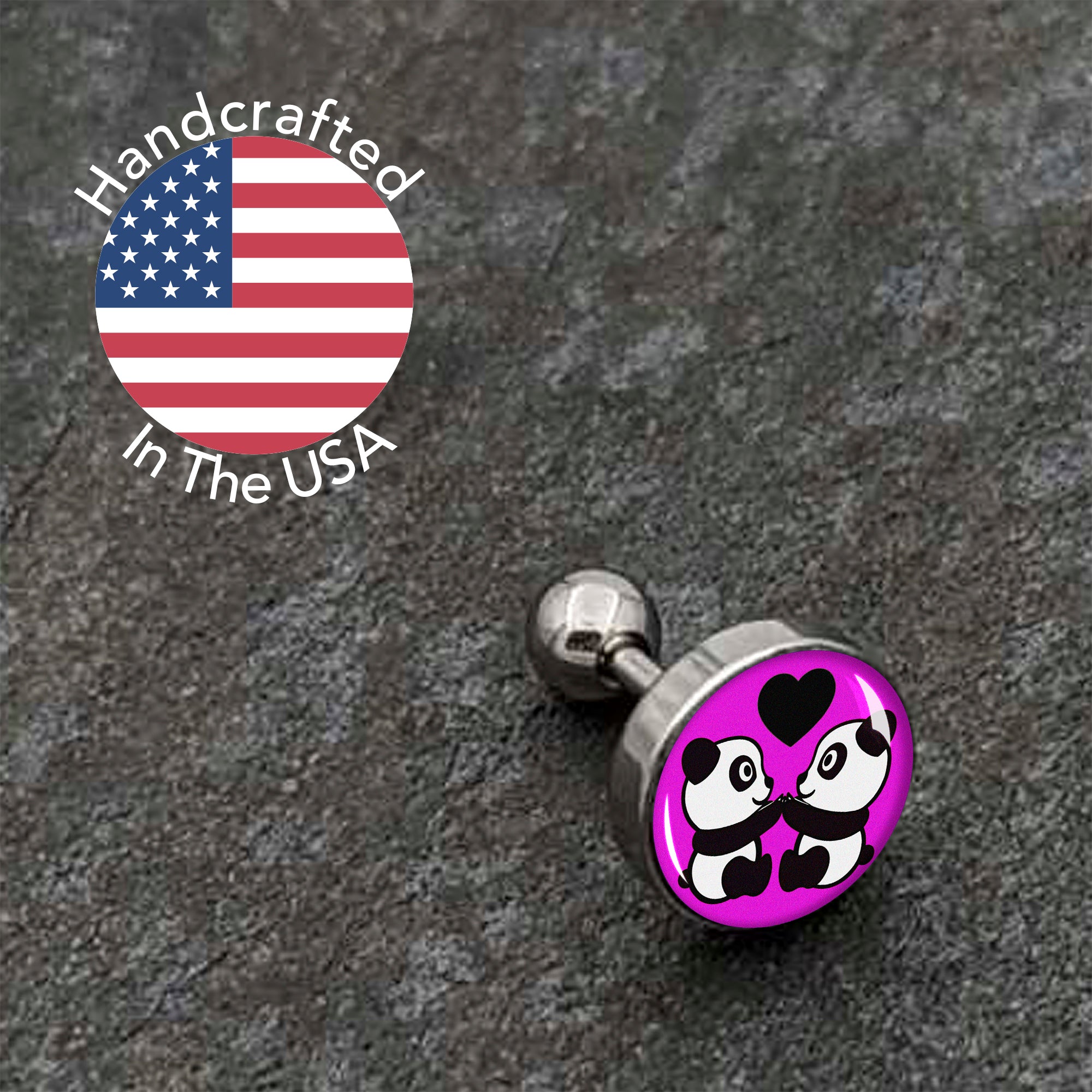 16 Gauge 1/4 Panda Love Cartilage Tragus Earring