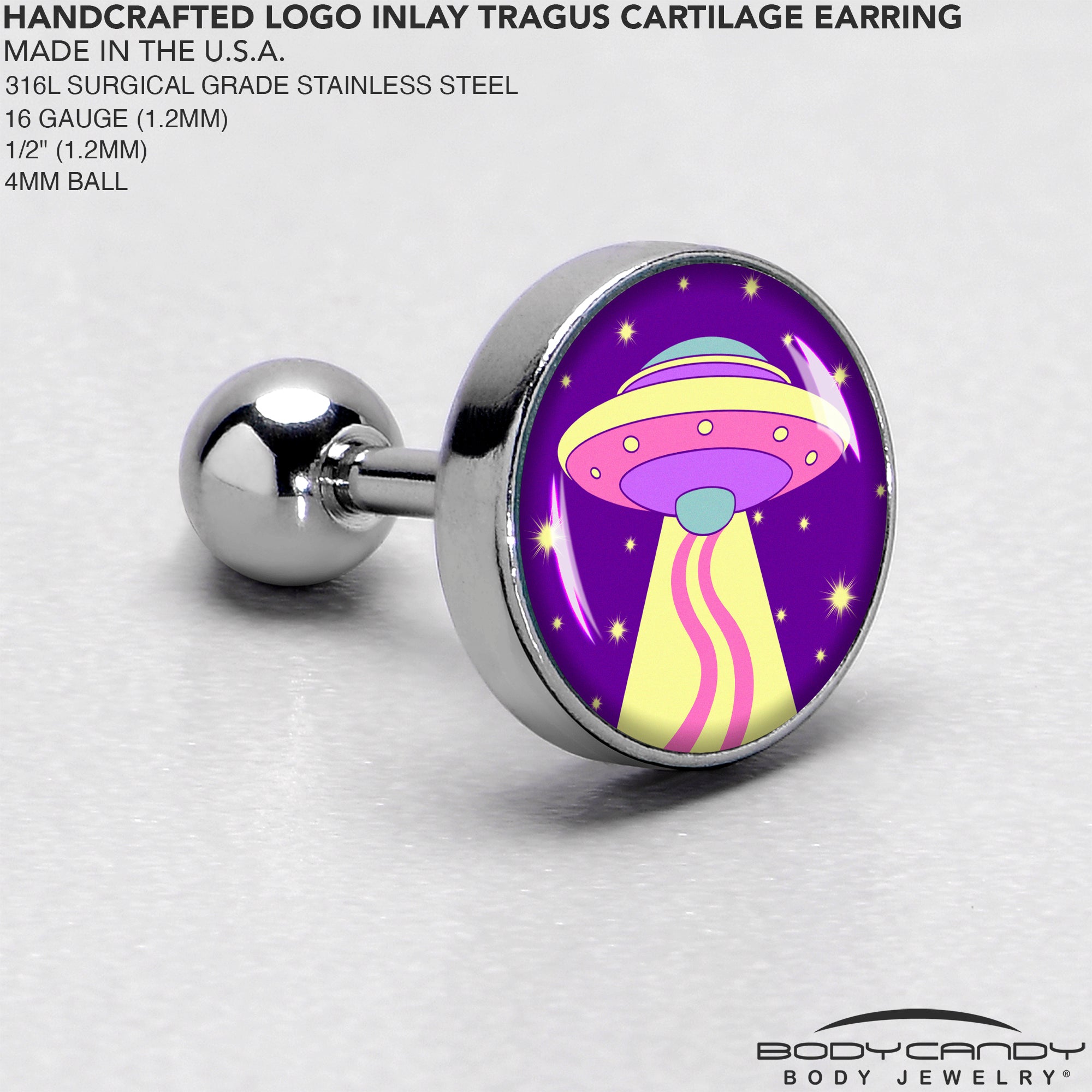 16 Gauge 1/4 Style Space Invasion Tragus Cartilage Earring