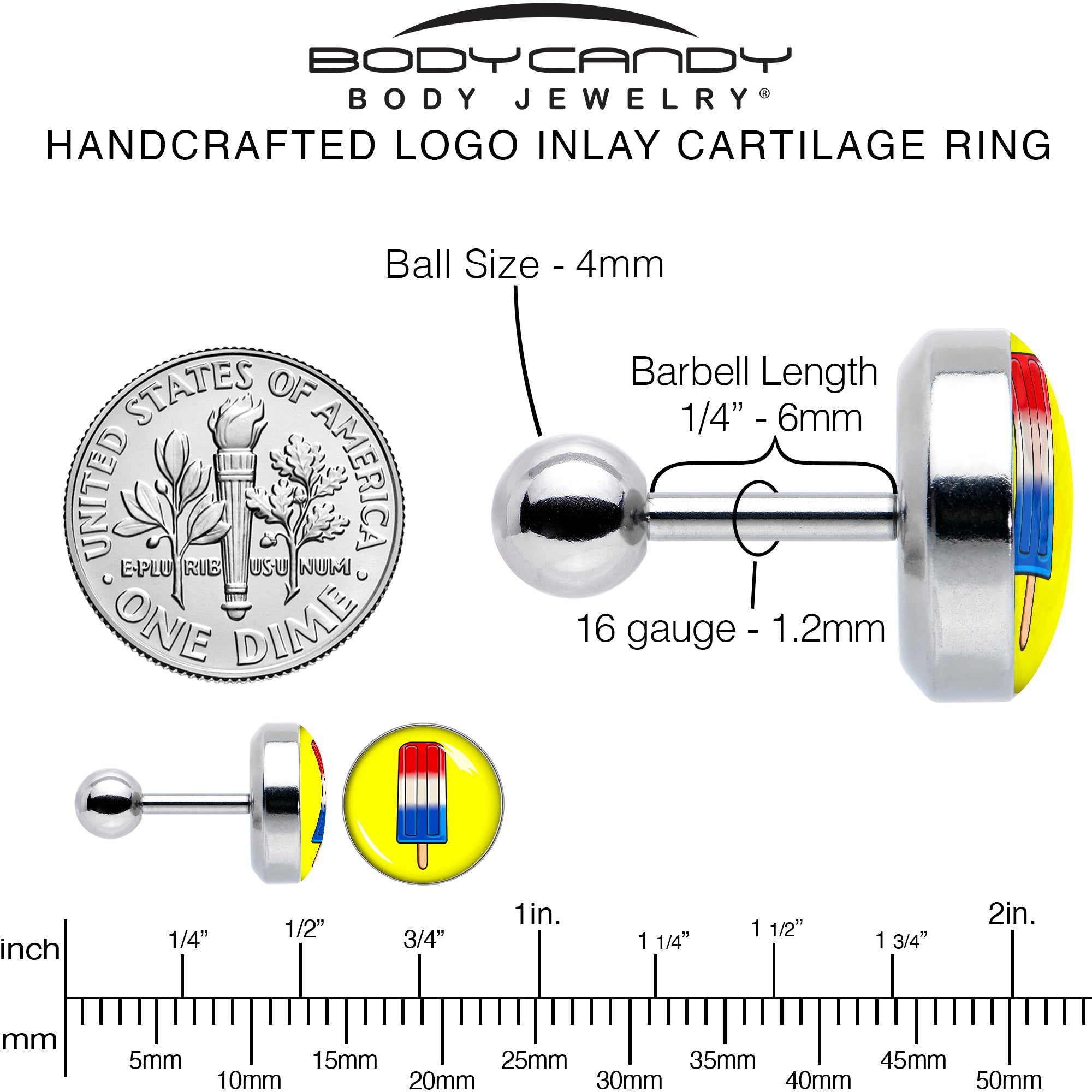 16 Gauge 1/4 Popsicle Treat Cartilage Tragus Earring