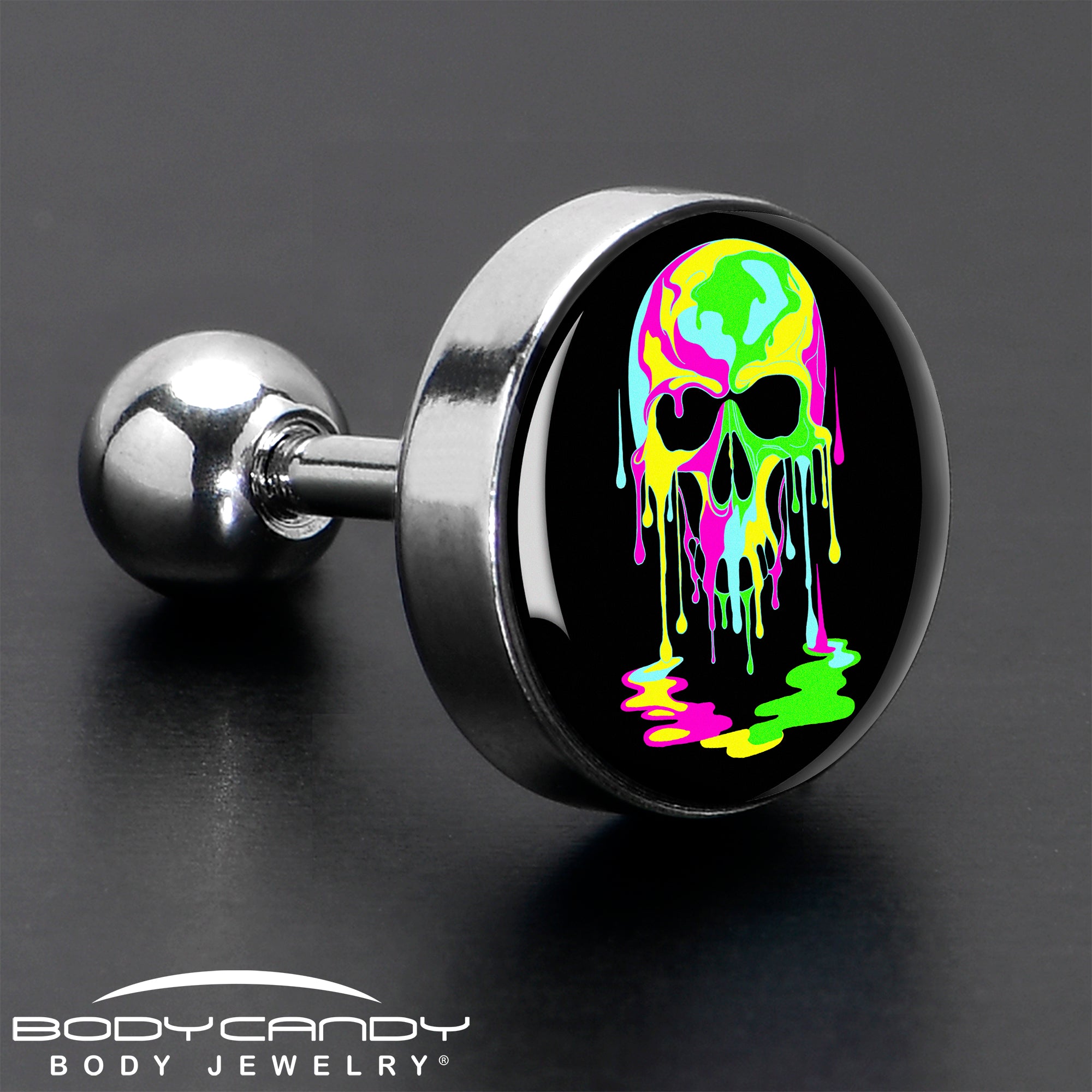 16 Gauge 1/4 Ultra Bright Melting Skull Tragus Cartilage Earring