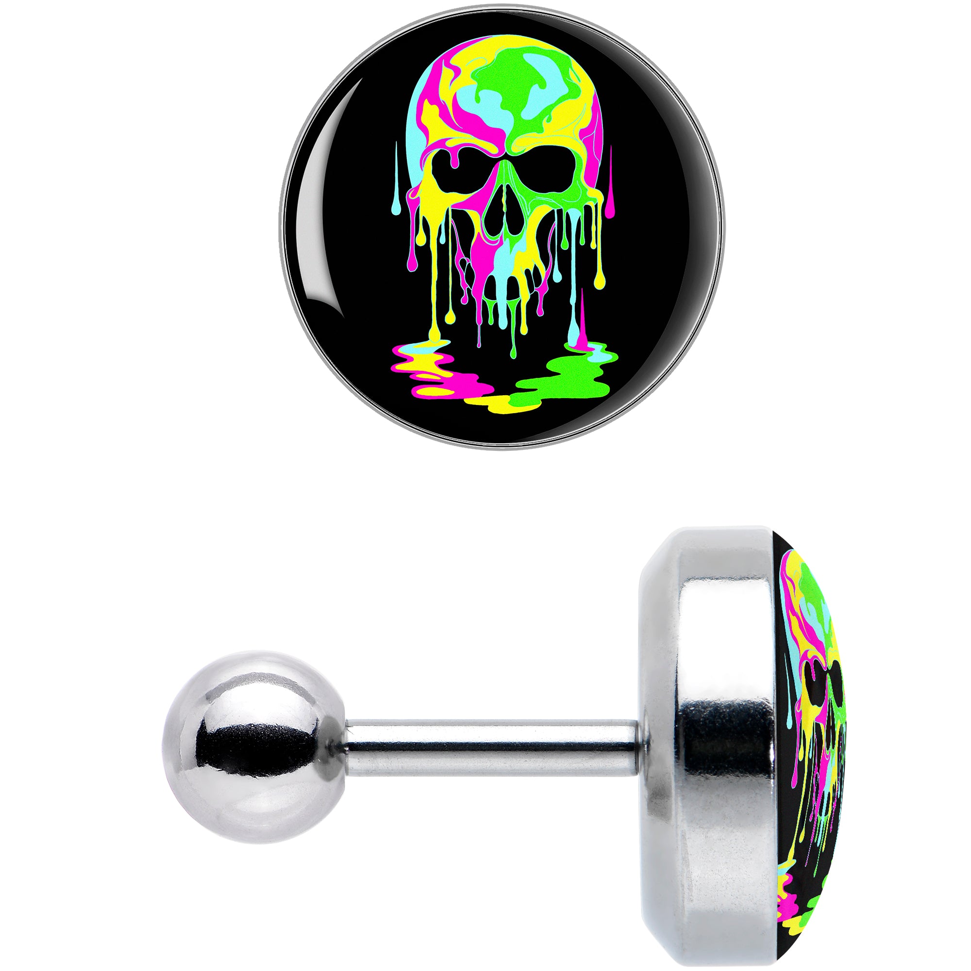 16 Gauge 1/4 Ultra Bright Melting Skull Tragus Cartilage Earring