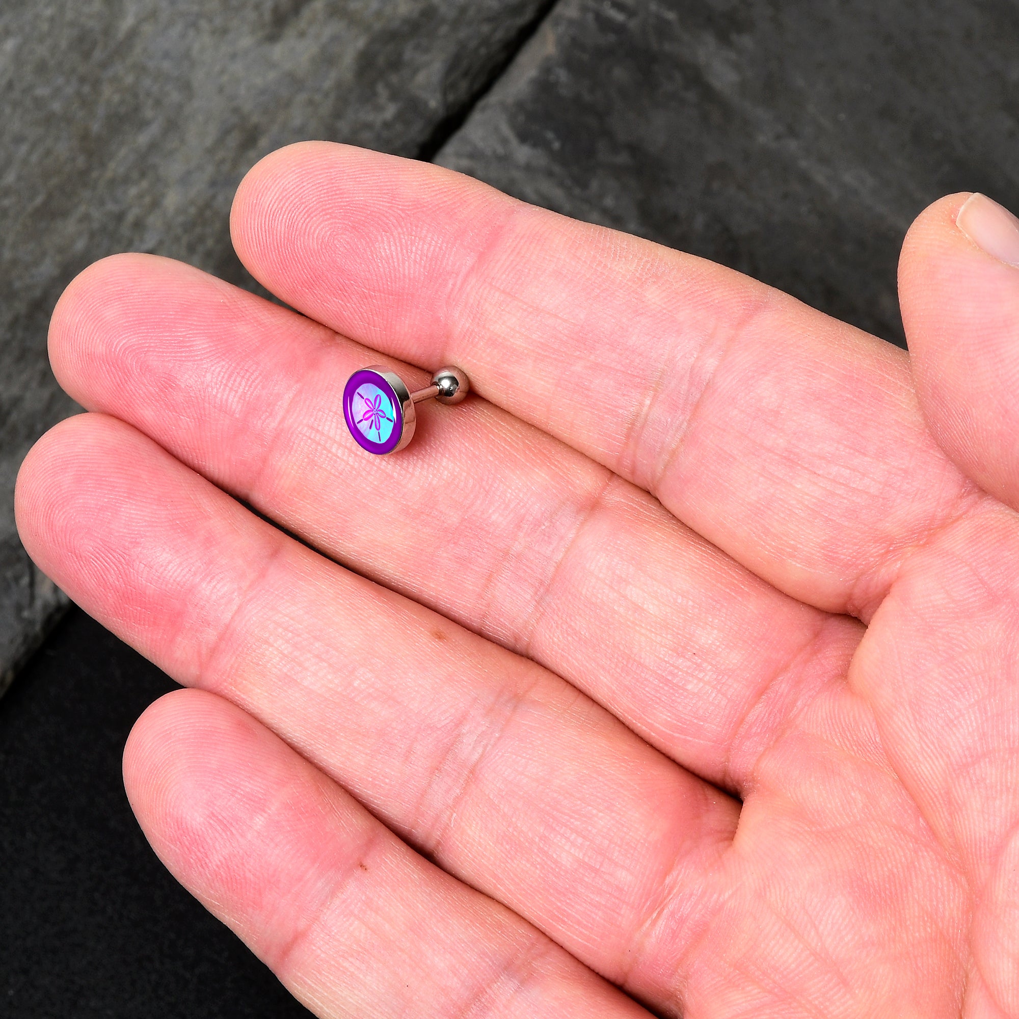 16 Gauge 1/4 Purple Nautical Sand Dollar Cartilage Tragus Earring