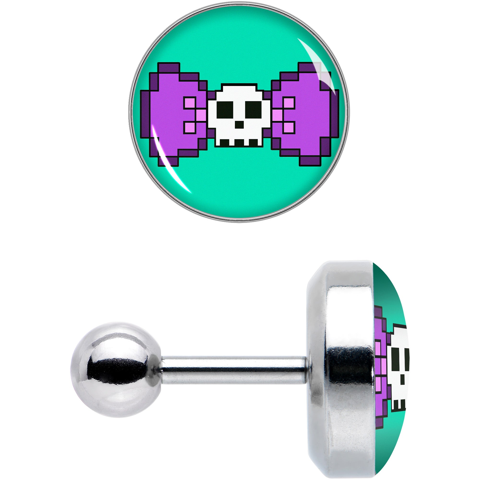 16 Gauge 1/4 Retro Pixel Skull Cartilage Tragus Earring