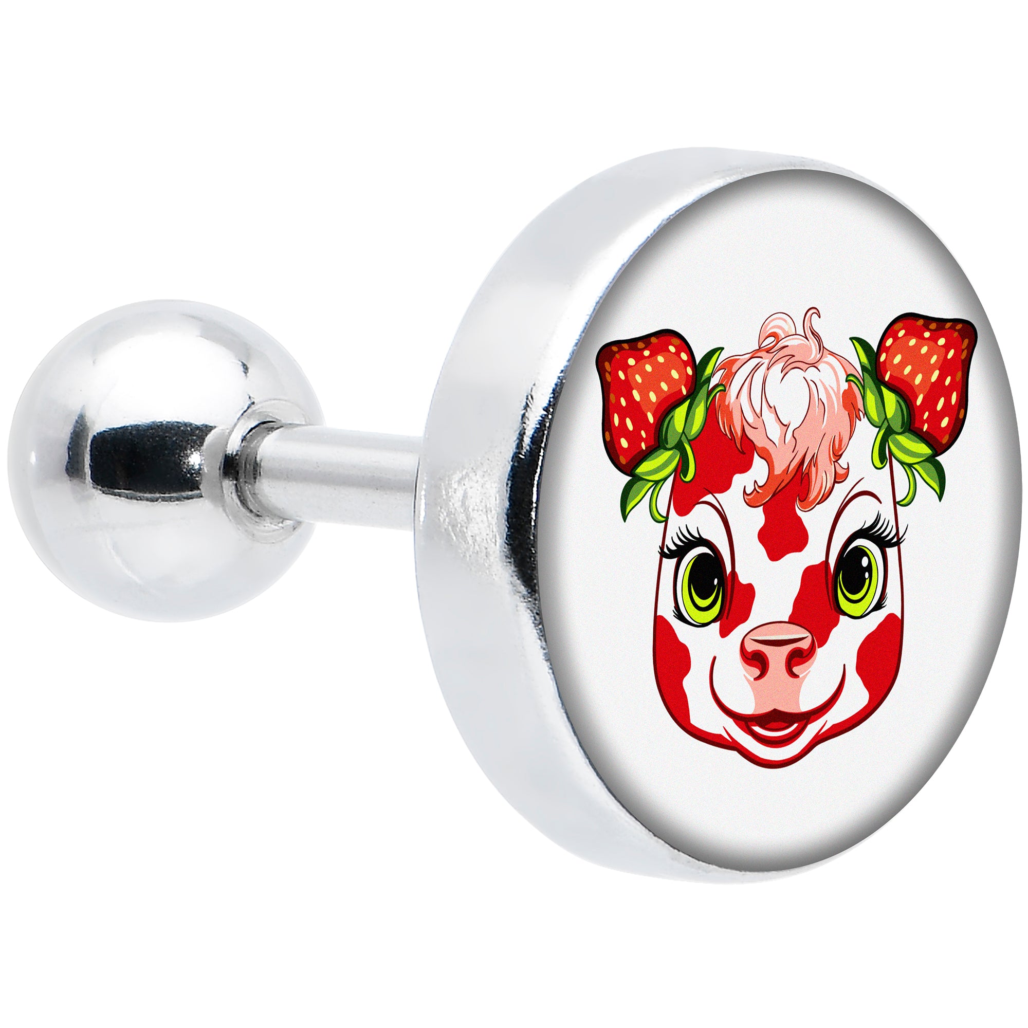 16 Gauge 1/4 Strawberry Cow Cartilage Tragus Earring