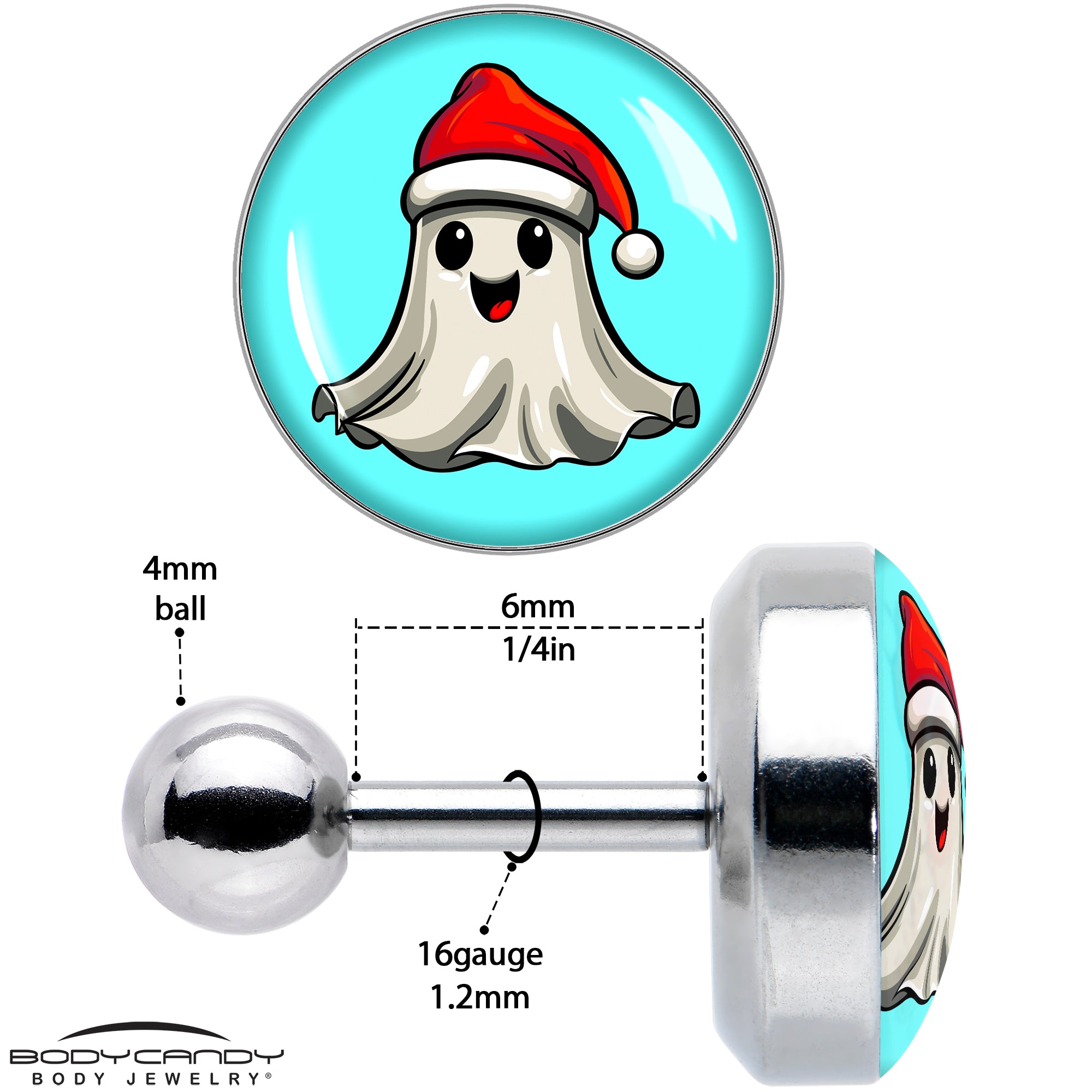 16 Gauge 1/4 Holiday Christmas Spirit Ghost Tragus Cartilage Earring