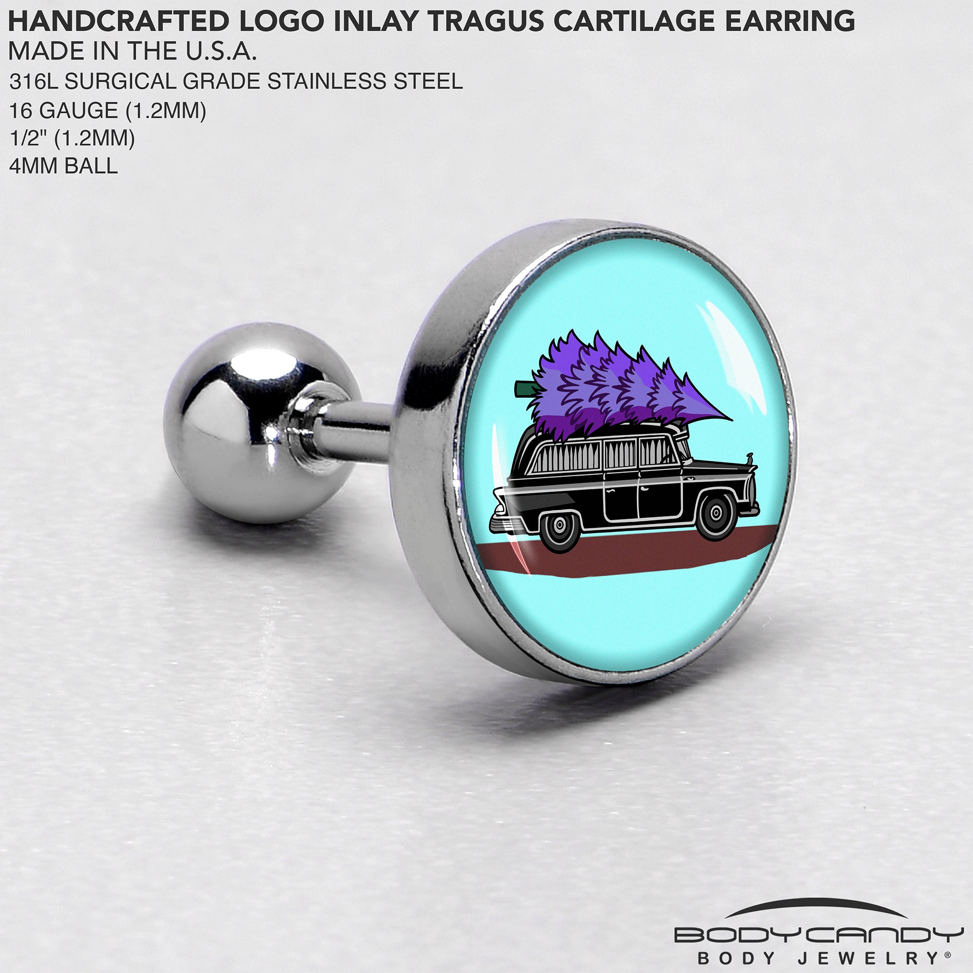 16 Gauge 1/4 Holiday Christmas Hearse Tragus Cartilage Earring