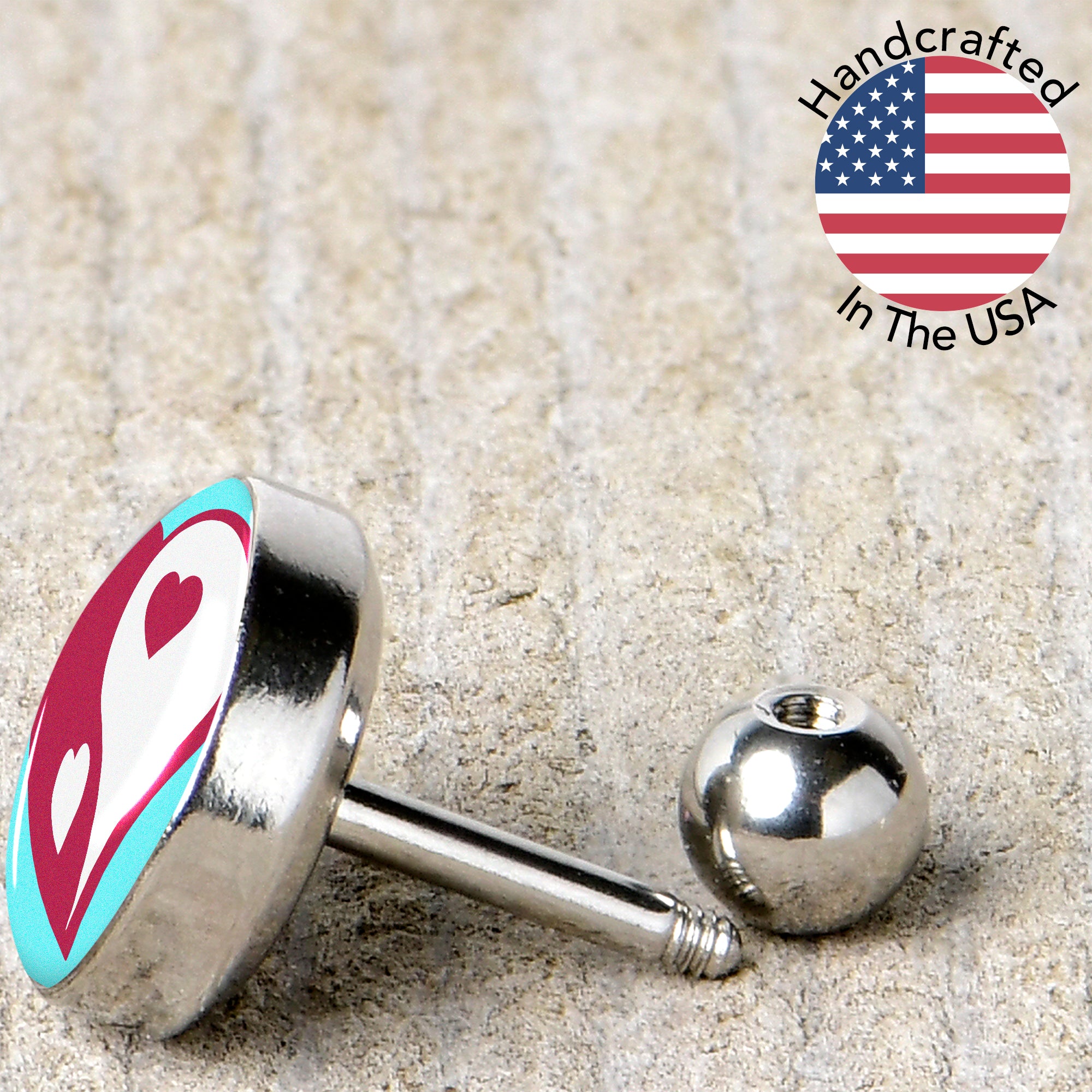 16 Gauge 1/4 Love Yin Yang Heart Cartilage Tragus Earring