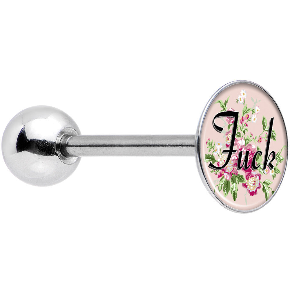 Stainless Steel Floral Pink F*ck Barbell Tongue Ring