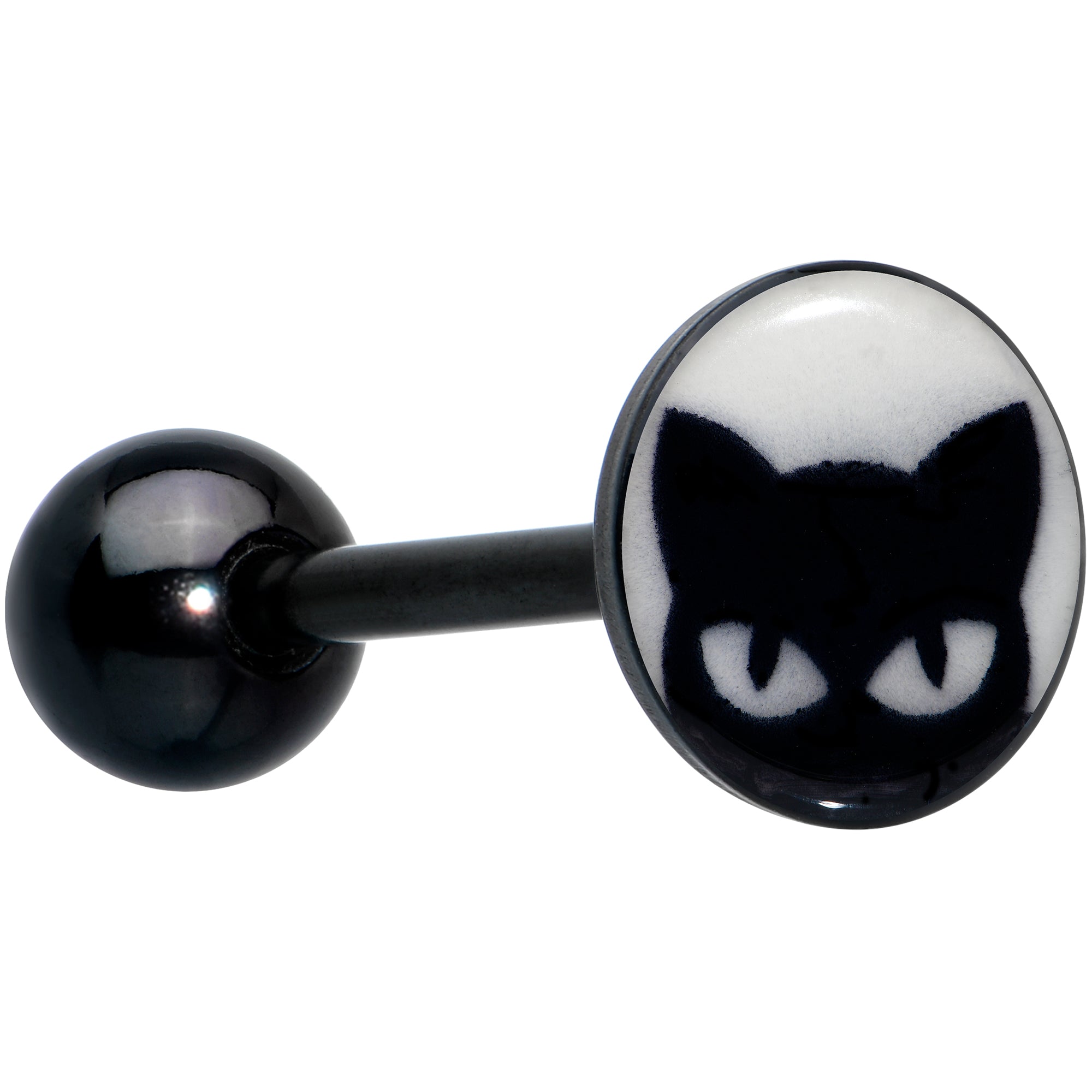 Glow in the Dark Black Anodized Peeking Black Cat Barbell Tongue Ring