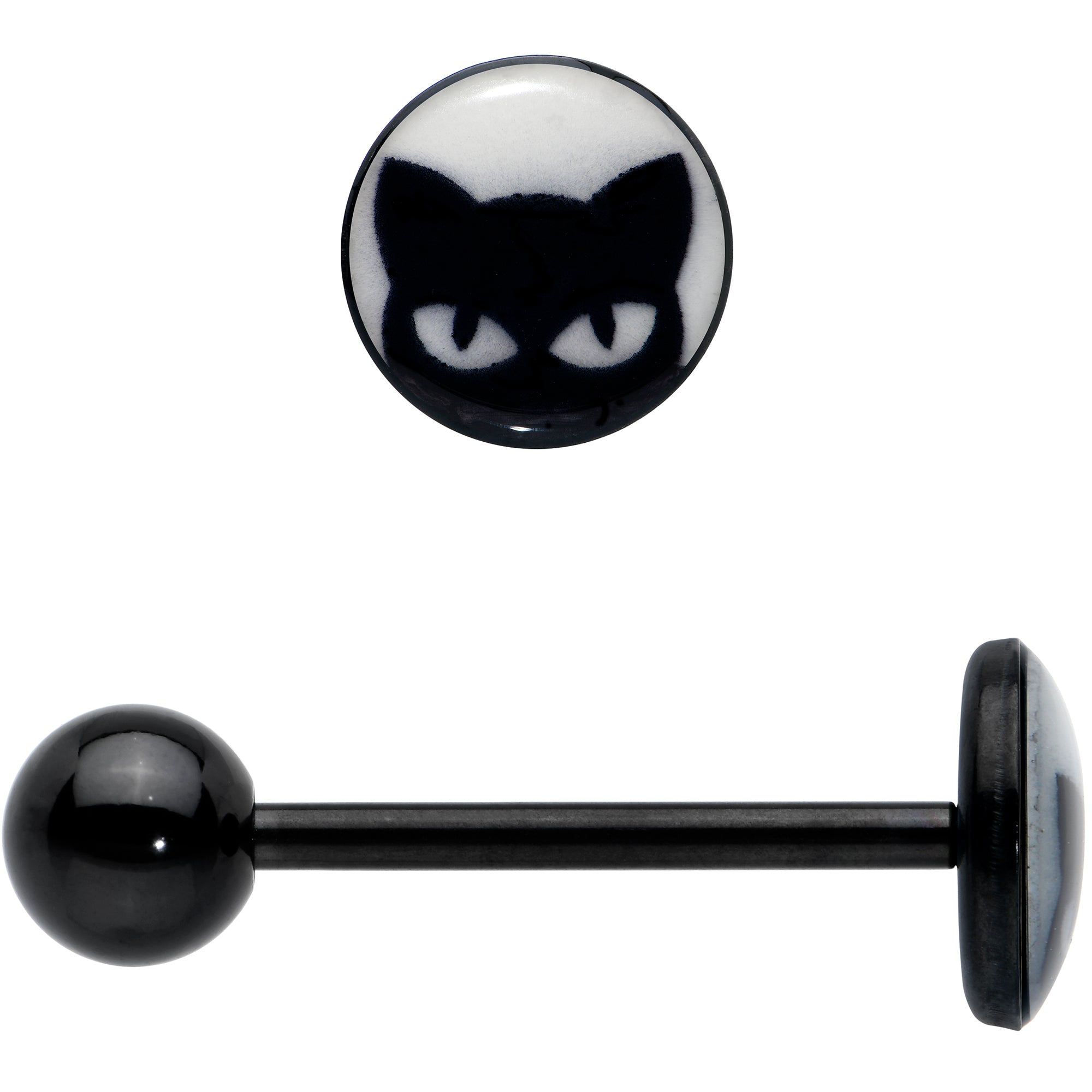 Glow in the Dark Black Anodized Peeking Black Cat Barbell Tongue Ring