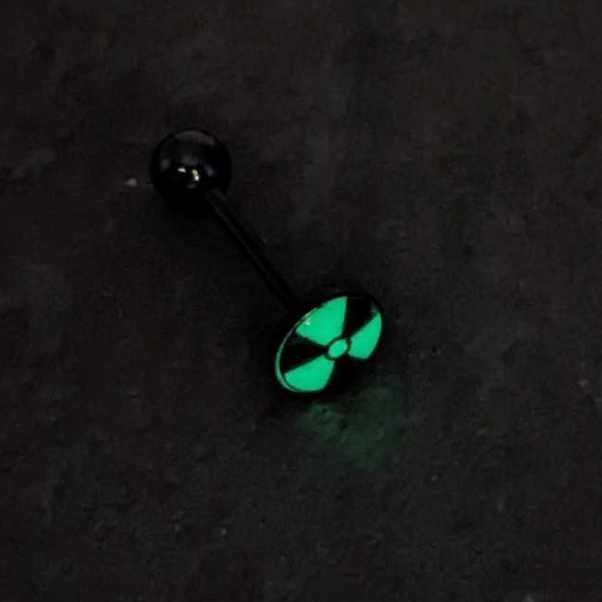 Glow in the Dark Black Anodized Radioactive Barbell Tongue Ring