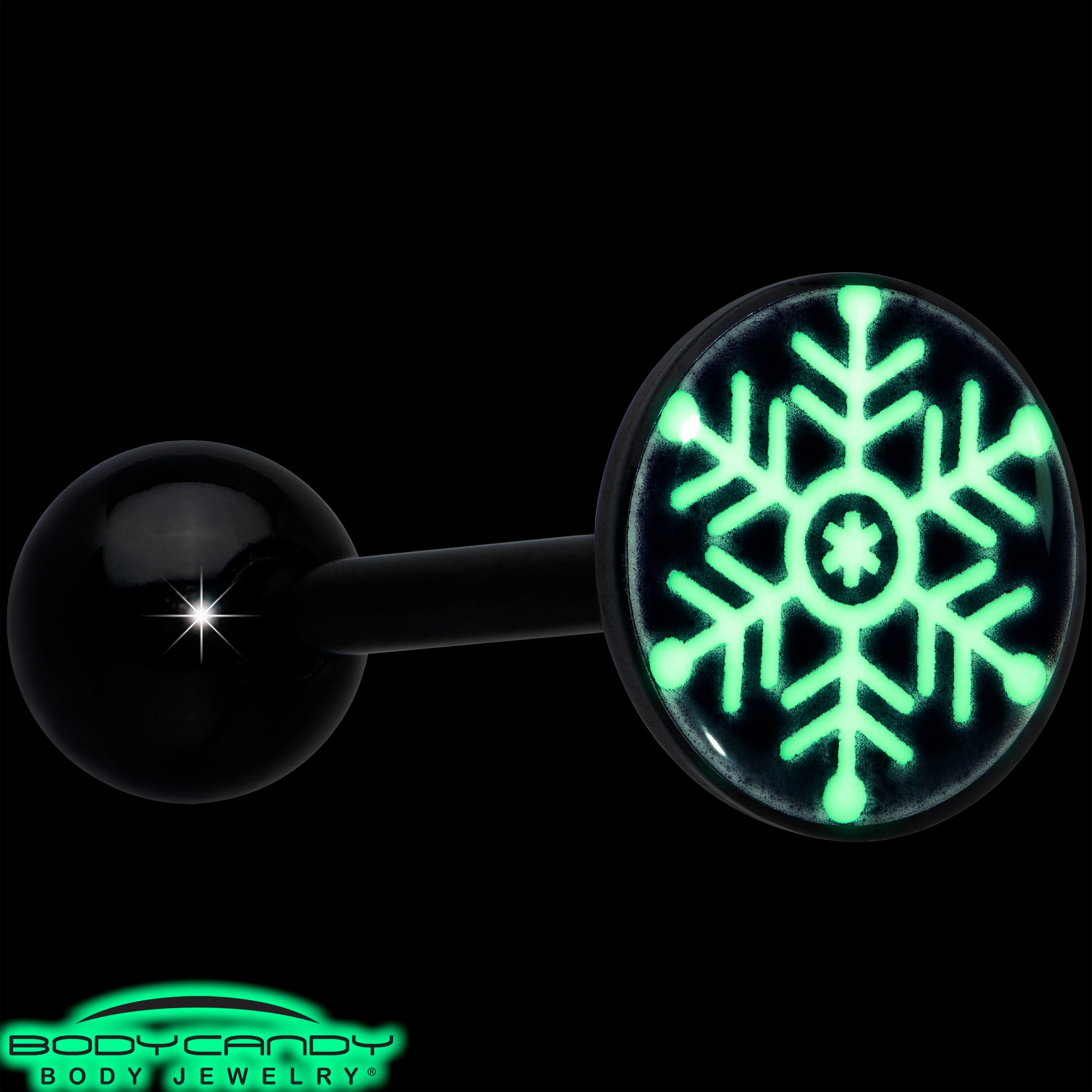 Black Glow in the Dark Holiday Snowflake Tongue Ring