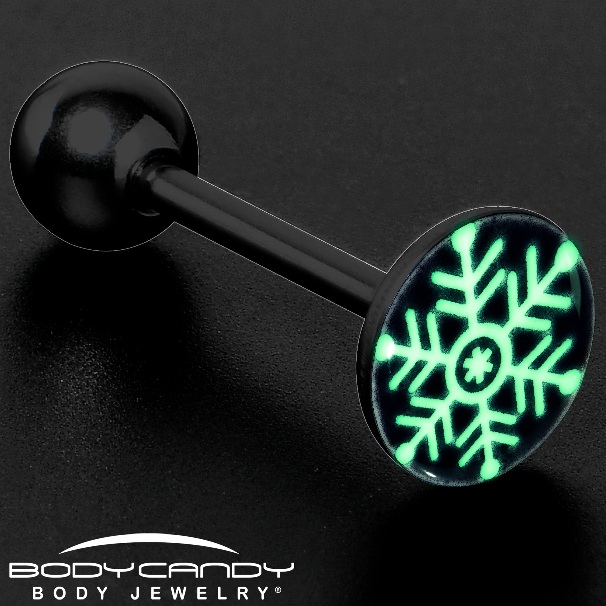 Black Glow in the Dark Holiday Snowflake Tongue Ring