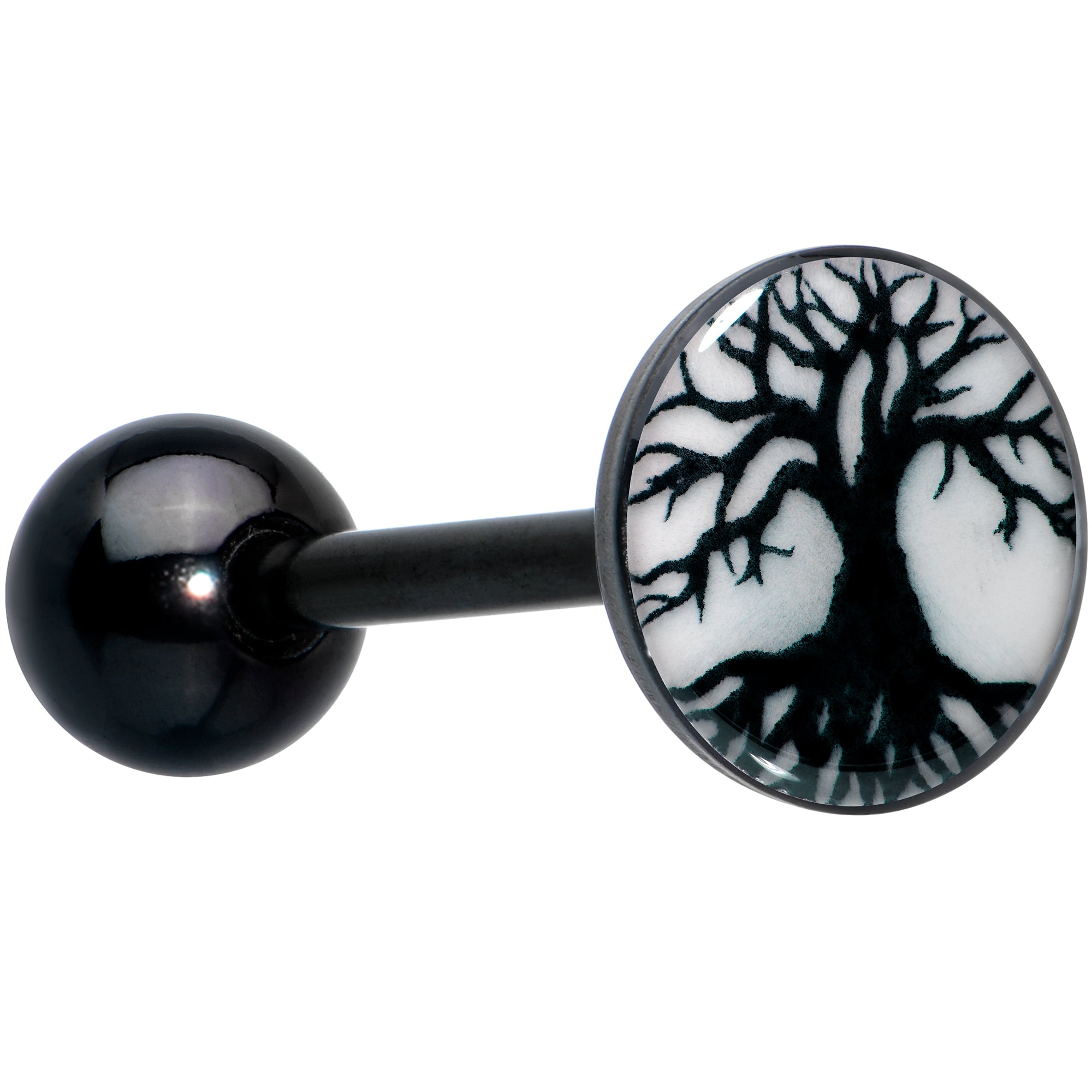 Glow in the Dark Black Anodized Tree of Life Barbell Tongue Ring