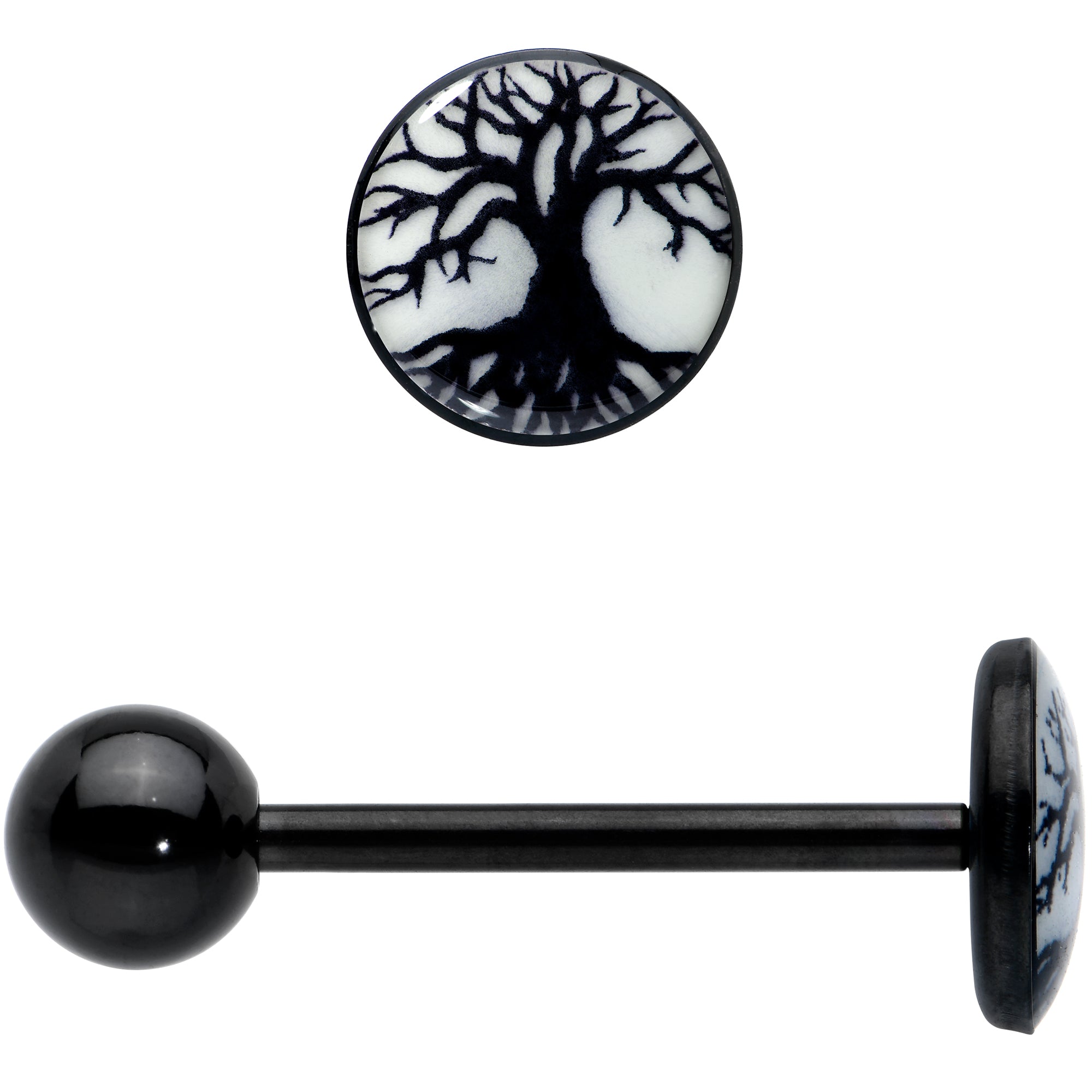 Glow in the Dark Black Anodized Tree of Life Barbell Tongue Ring