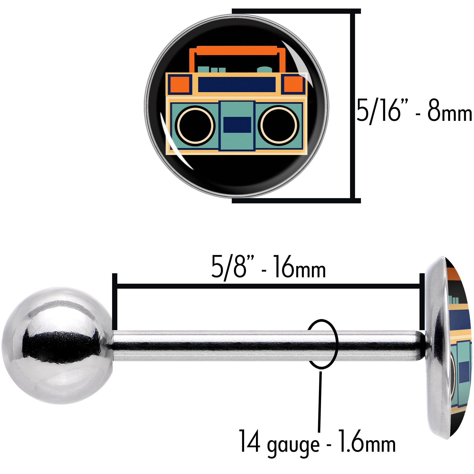 Retro Boombox Barbell Tongue Ring