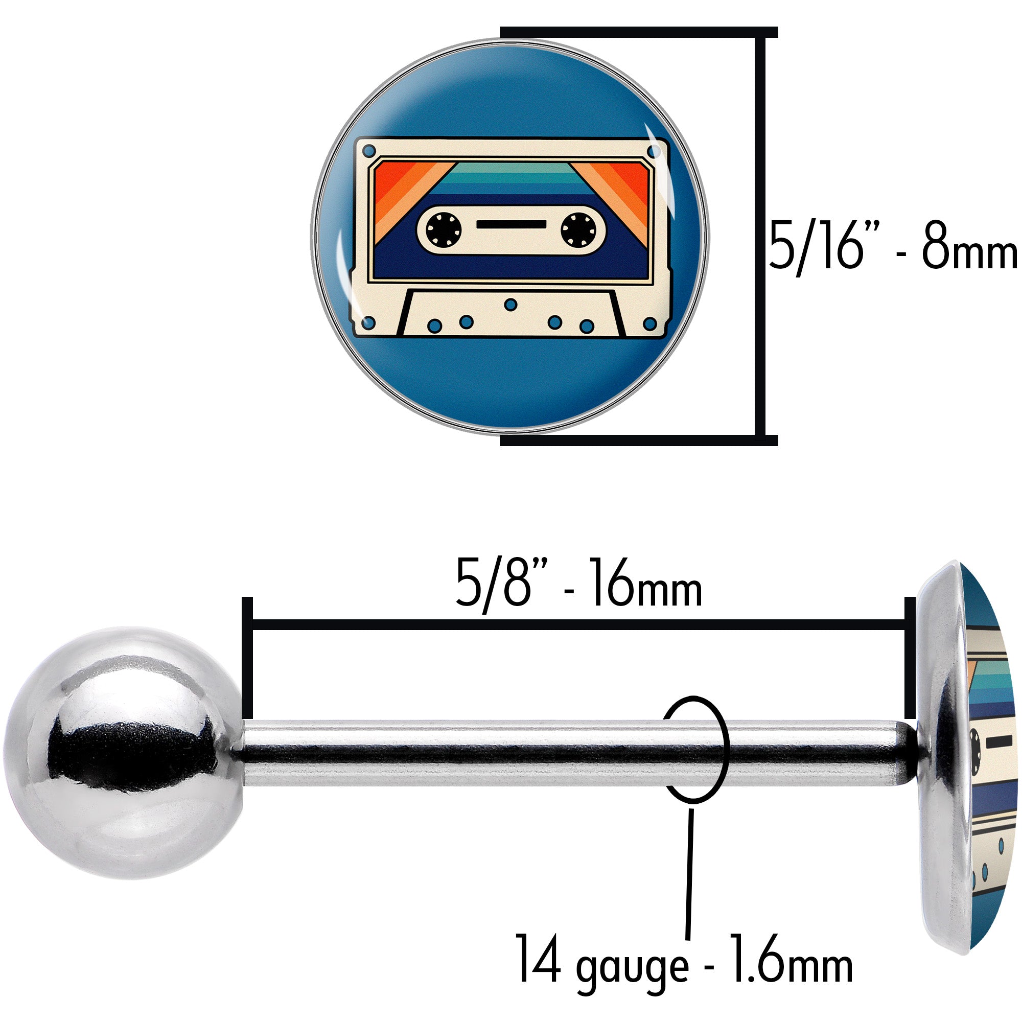 Retro Cassette Tape Barbell Tongue Ring