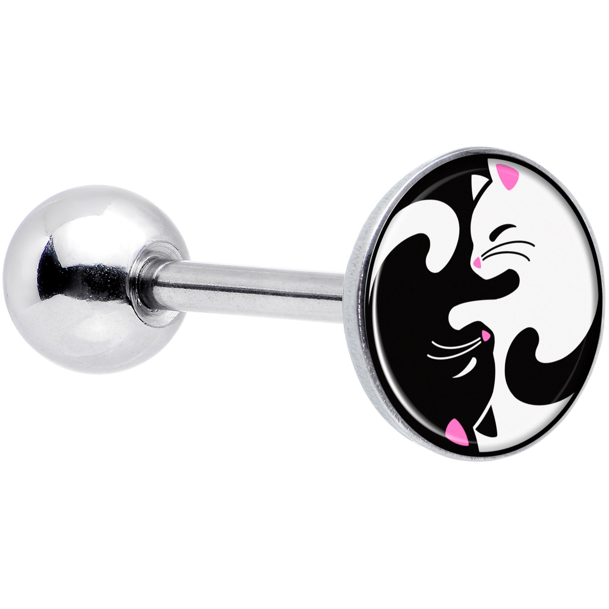 Cute Kitty Cat Yin Yang Barbell Tongue Ring