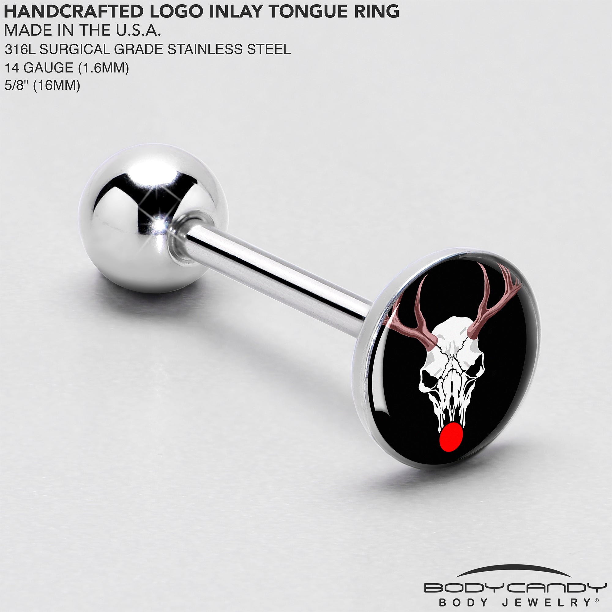 Holiday Dead Nosed Reindeer Barbell Tongue Ring