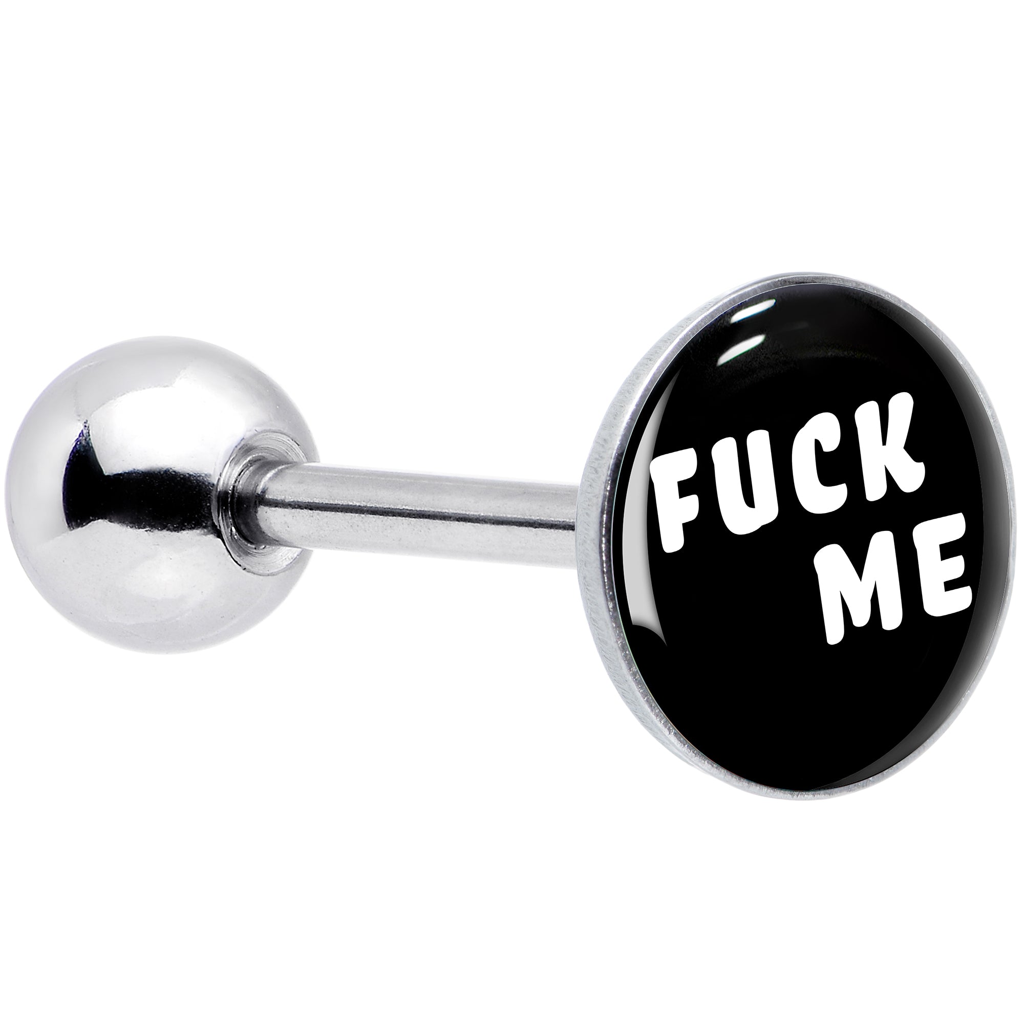 F*ck Me Black White Barbell Tongue Ring