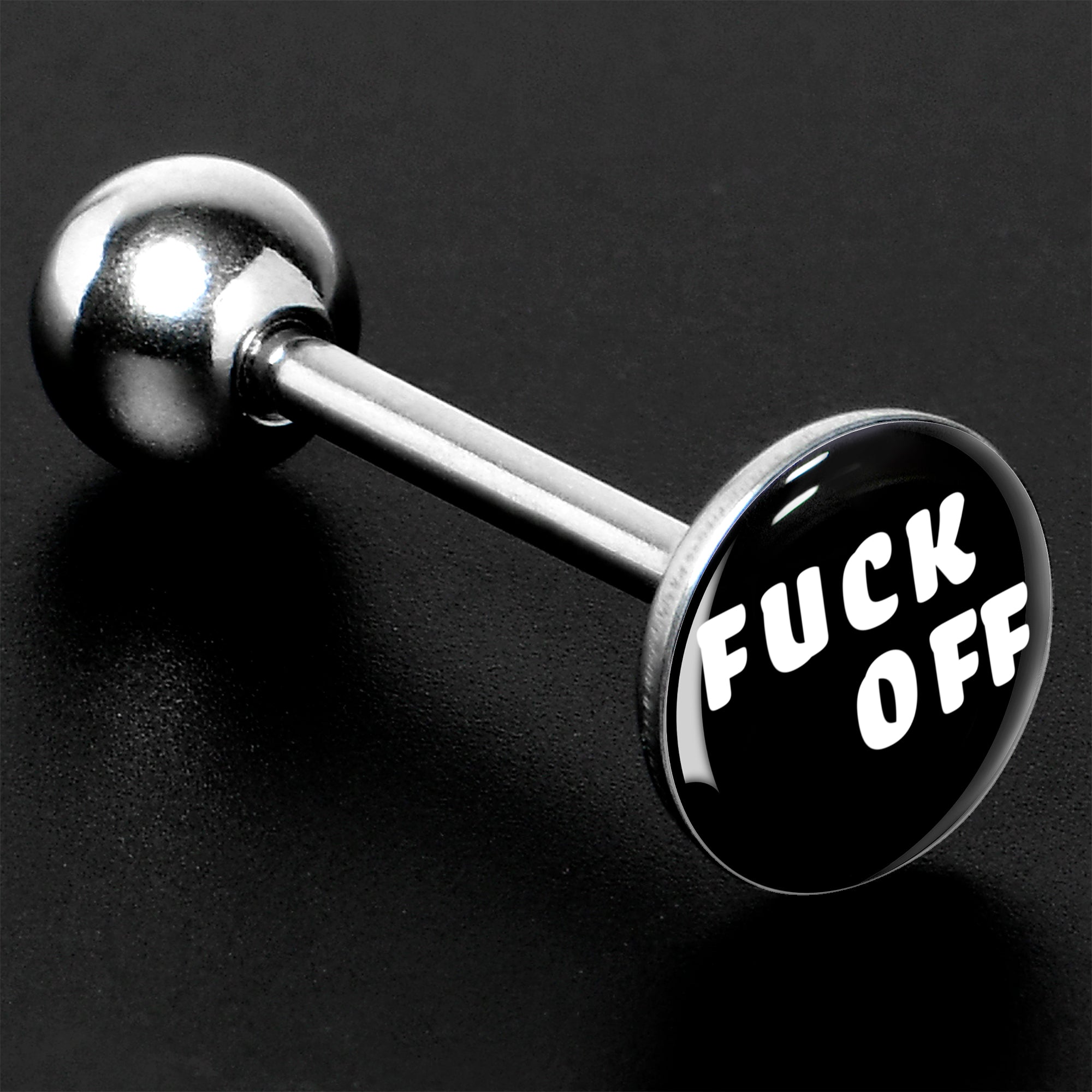 F*ck Off White Letters Barbell Tongue Ring