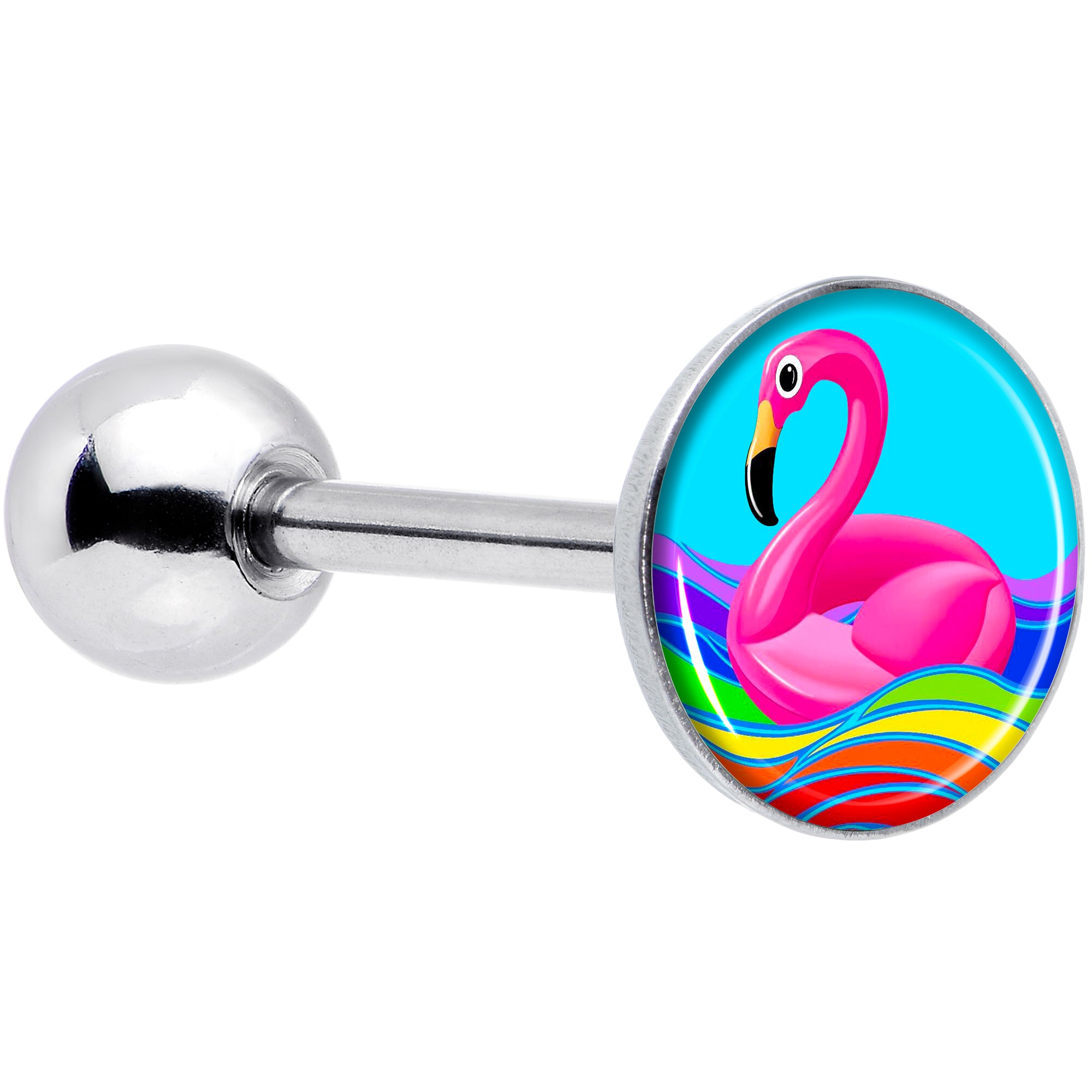 Rainbow Sea Floating Flamingo Barbell Tongue Ring