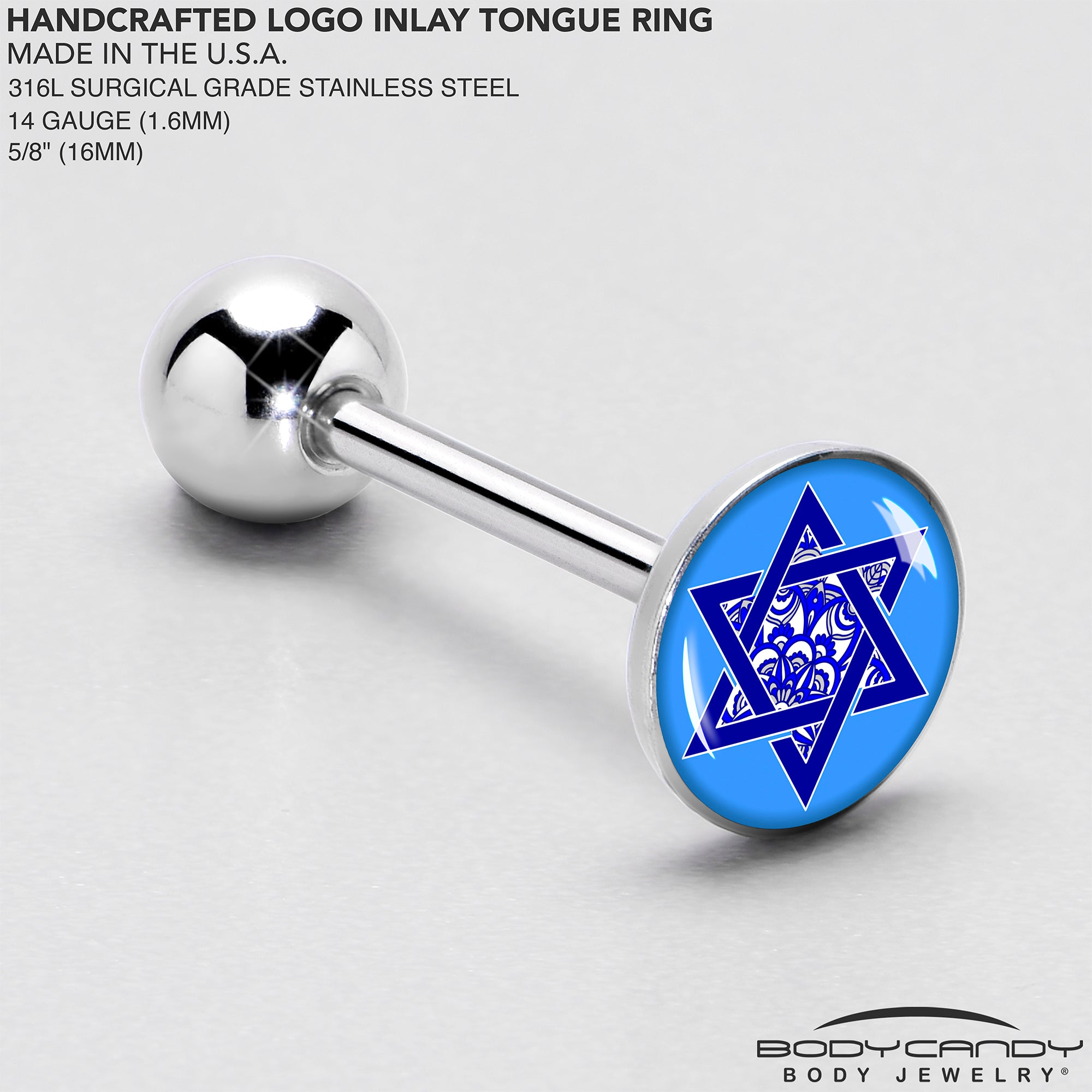 Floral Star of David Barbell Tongue Ring