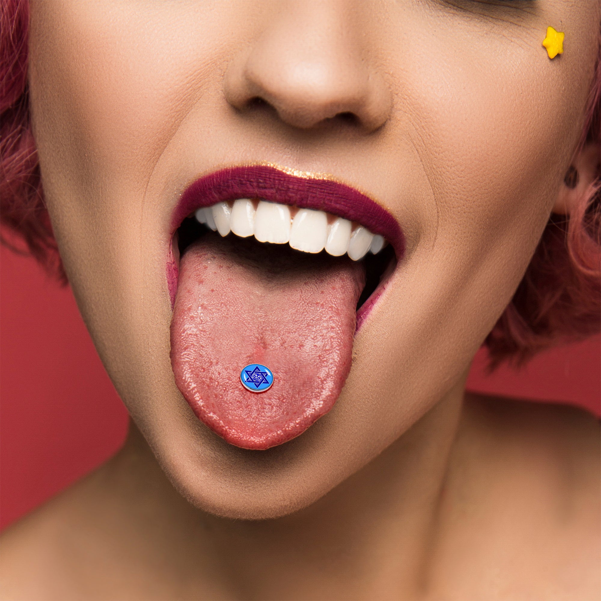 Floral Star of David Barbell Tongue Ring