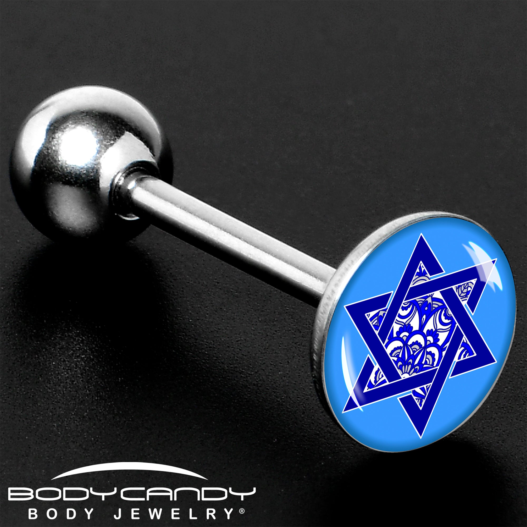 Floral Star of David Barbell Tongue Ring