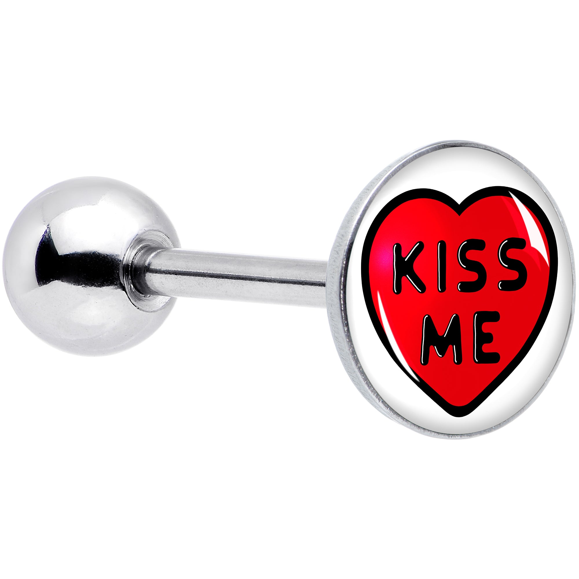 Kiss Me Candy Heart Barbell Tongue Ring