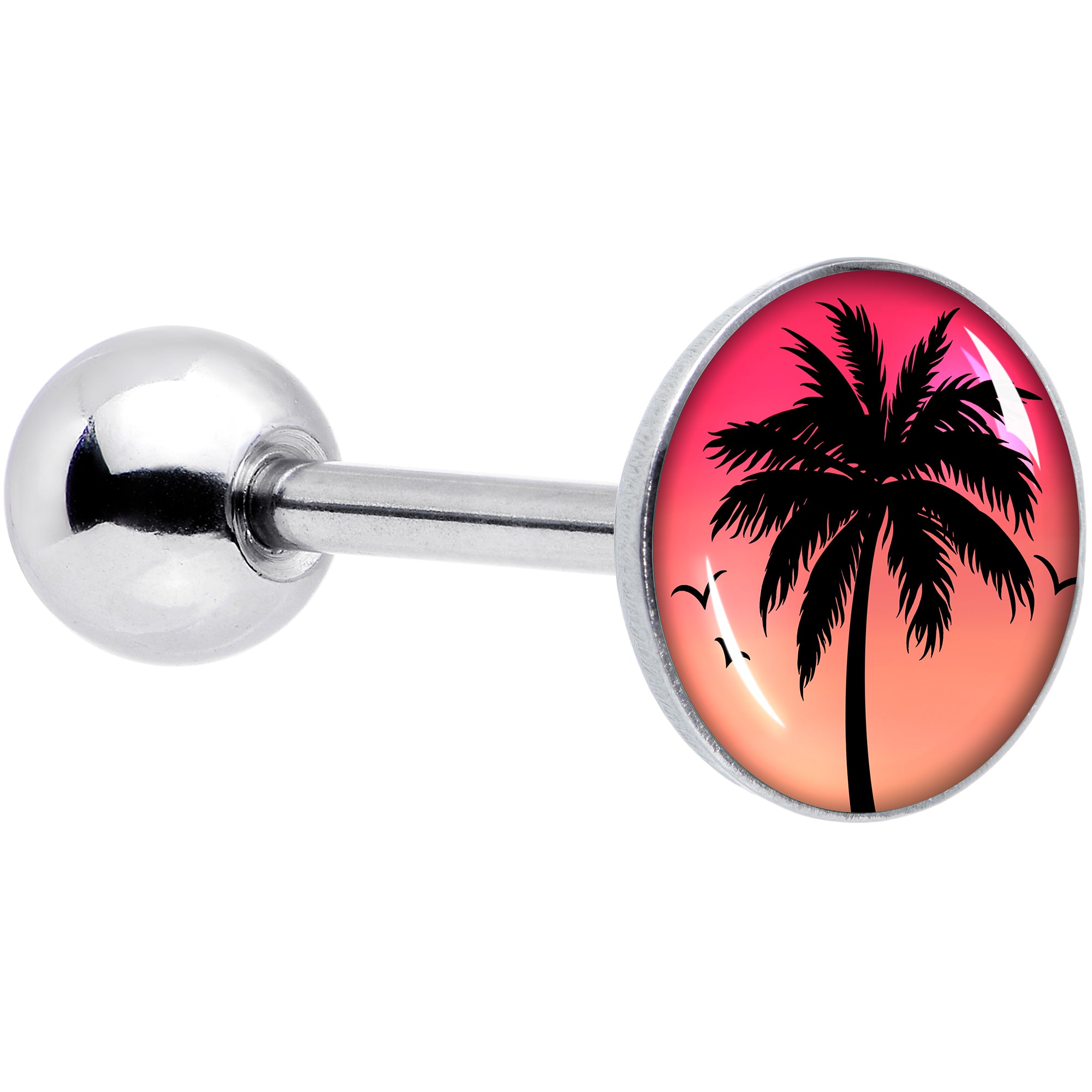 Red Sunset Palm Tree Barbell Tongue Ring