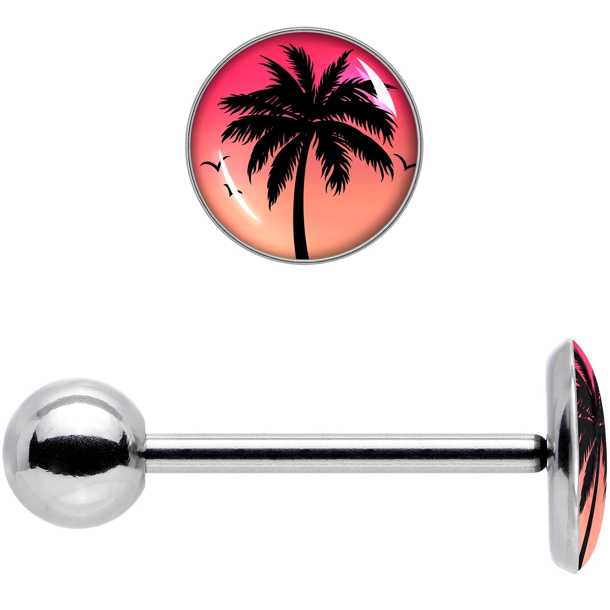 Red Sunset Palm Tree Barbell Tongue Ring