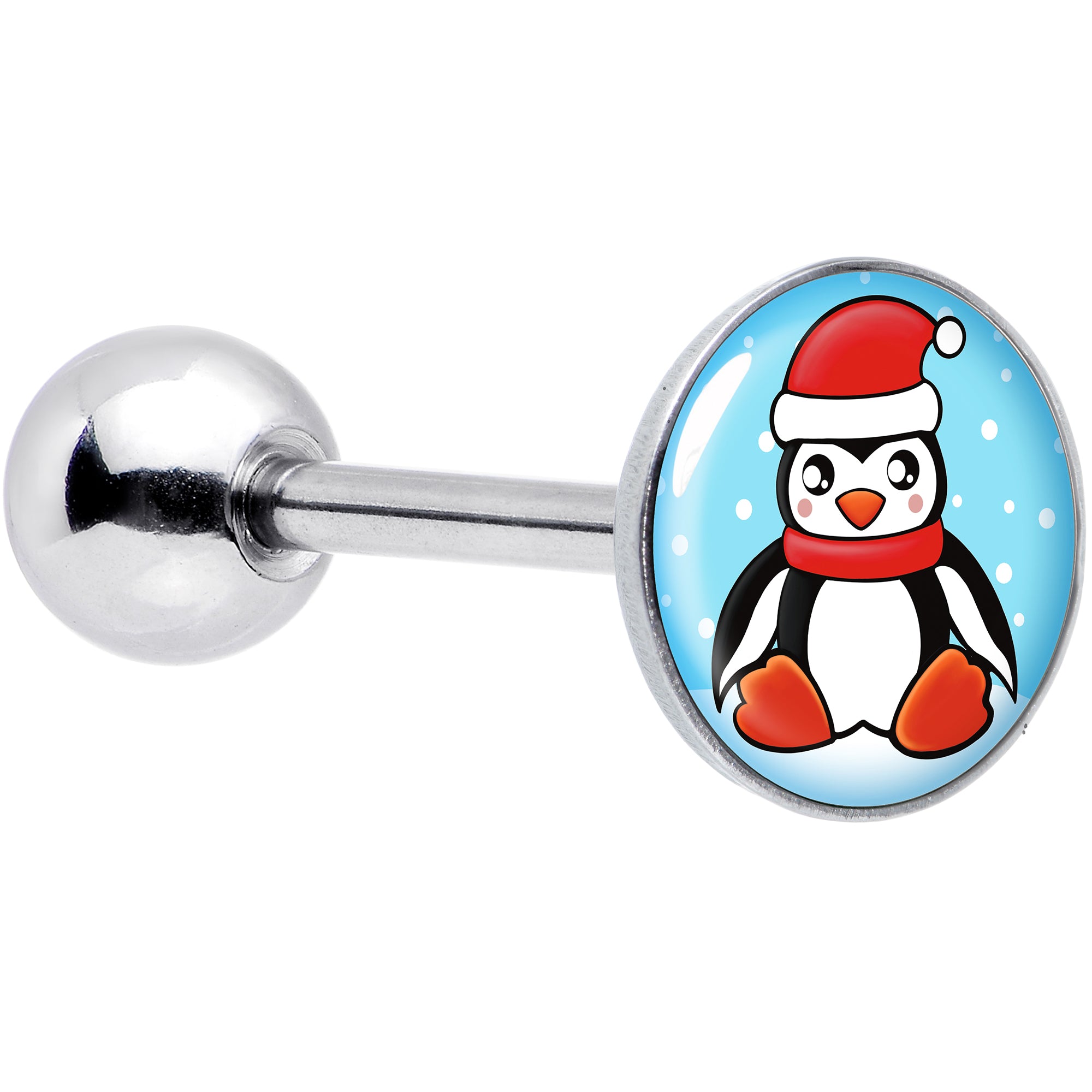 Snowfall Holiday Penguin Barbell Tongue Ring