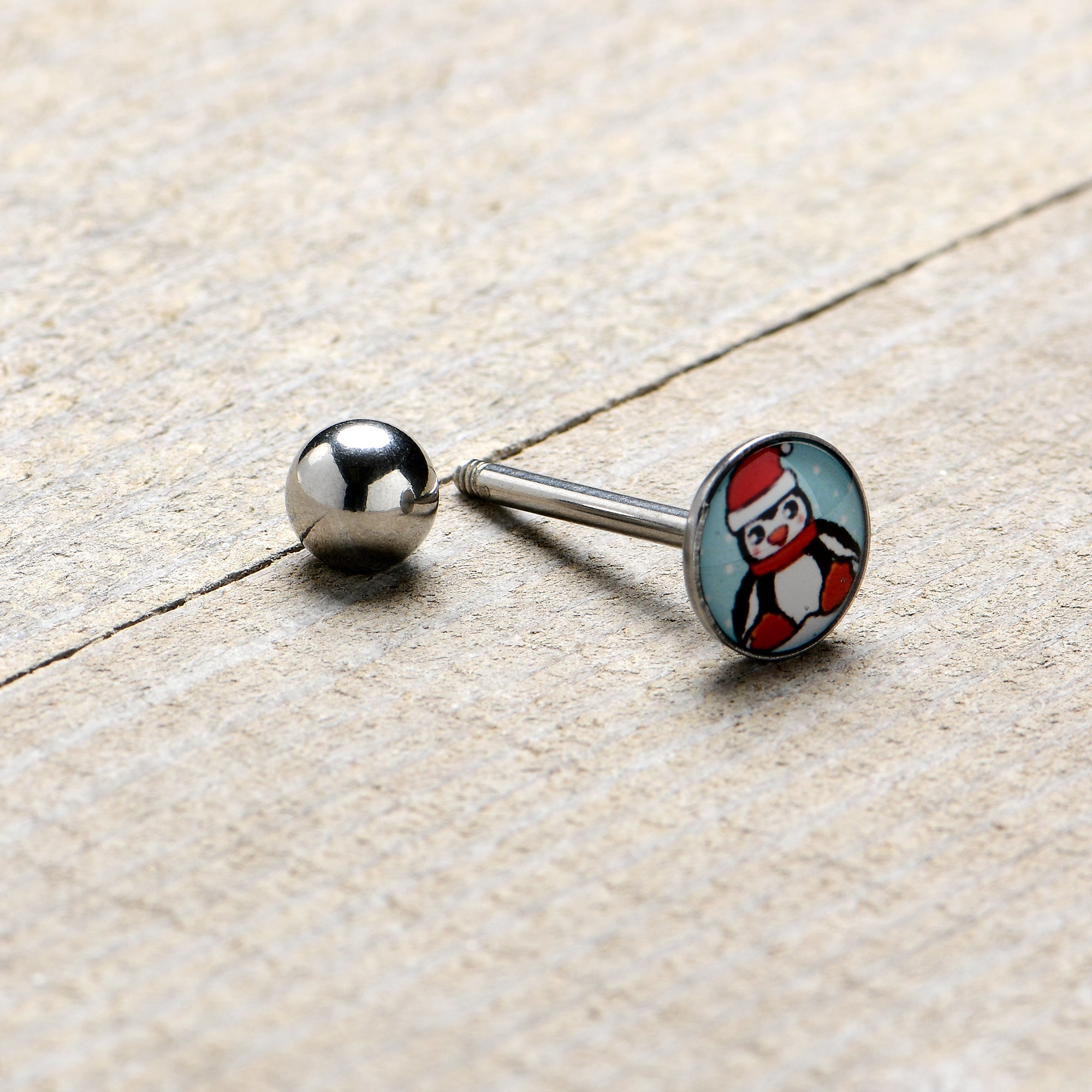 Snowfall Holiday Penguin Barbell Tongue Ring