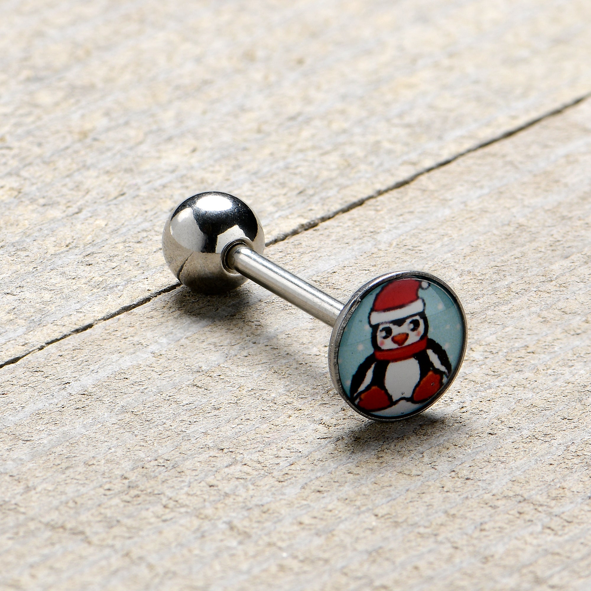 Snowfall Holiday Penguin Barbell Tongue Ring