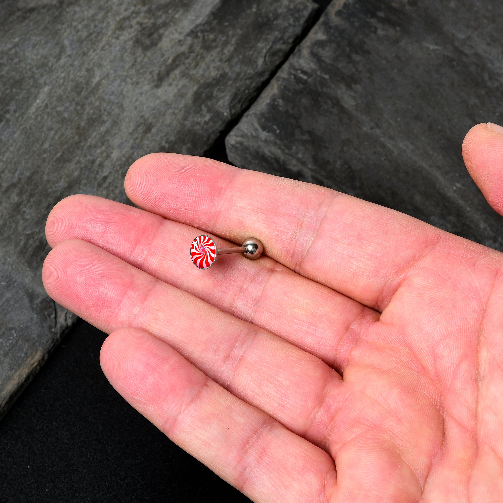 Holiday Peppermint Candy Barbell Tongue Ring