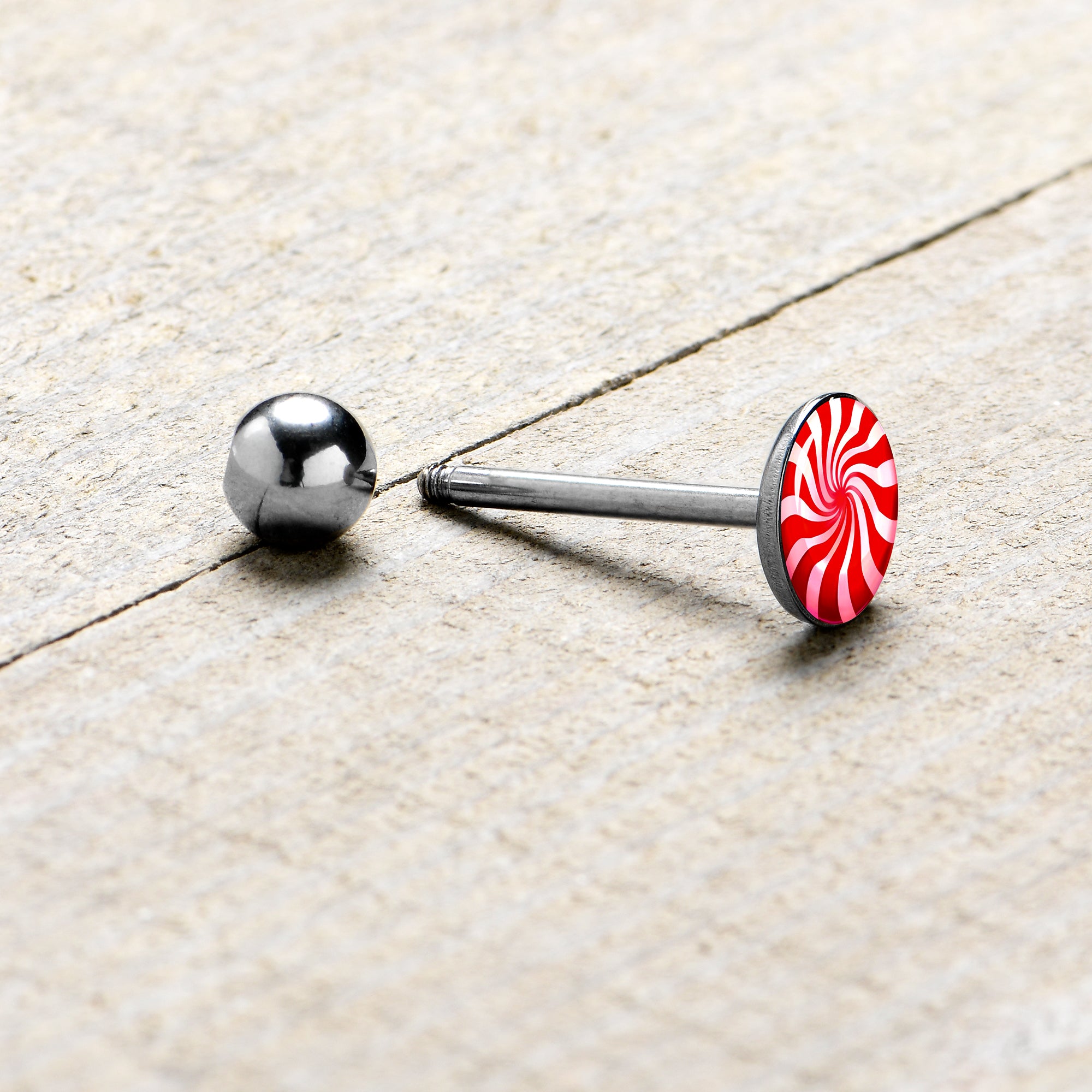 Holiday Peppermint Candy Barbell Tongue Ring