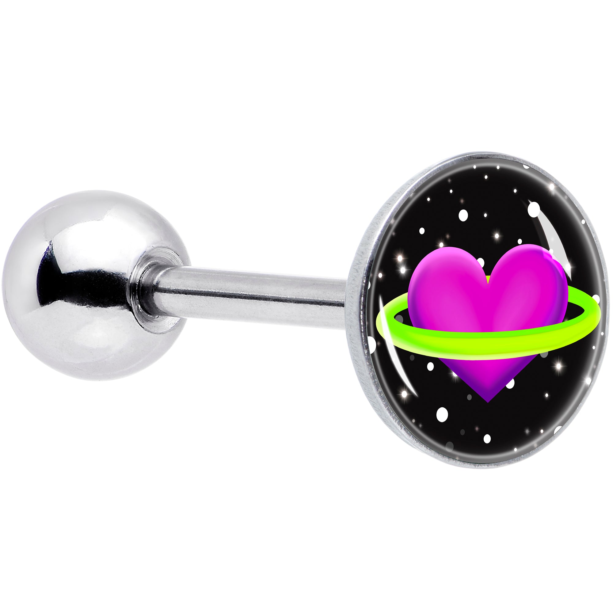 Heart Planet Barbell Tongue Ring