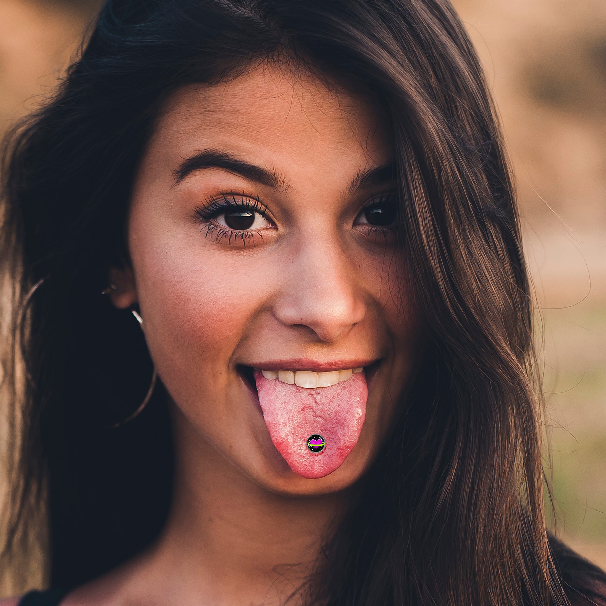 Heart Planet Barbell Tongue Ring